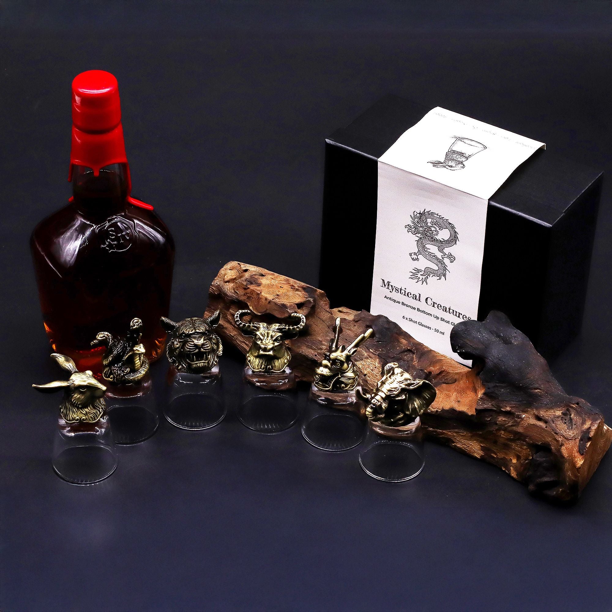 Gift Set of 6 Mystical Creatures Shot Glasses in Antique Bronze