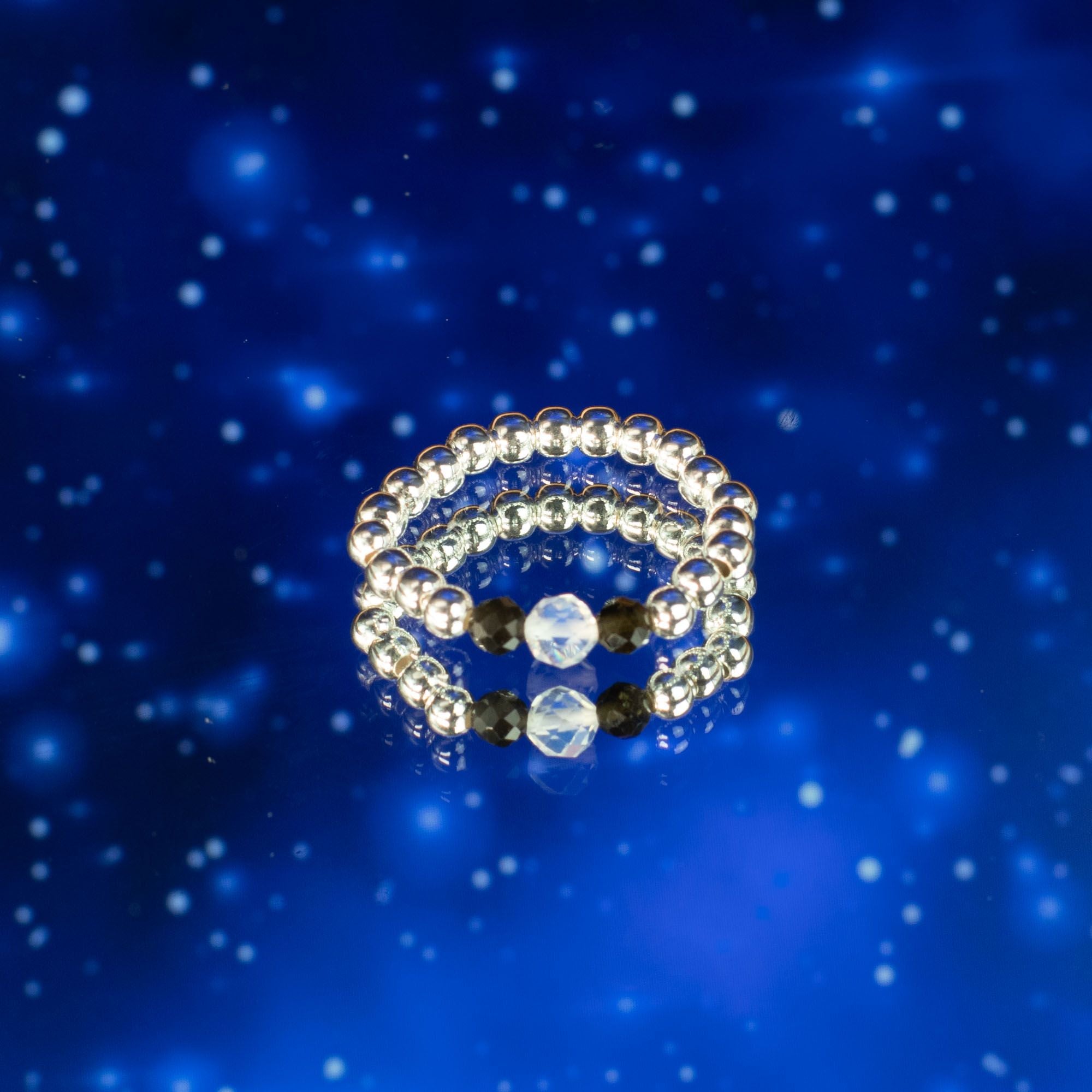 Nymph Spirit Gemstone Ring Set with Northern Lights Inspiration