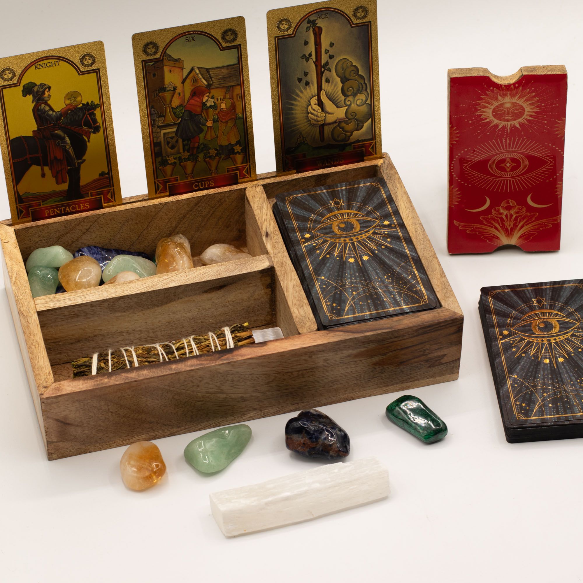 Three Section Tarot Box with Card Holder for Organised Readings