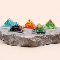 Small Orgonite Pyramid 25mm Gemchips and Copper (assorted colours/designs)