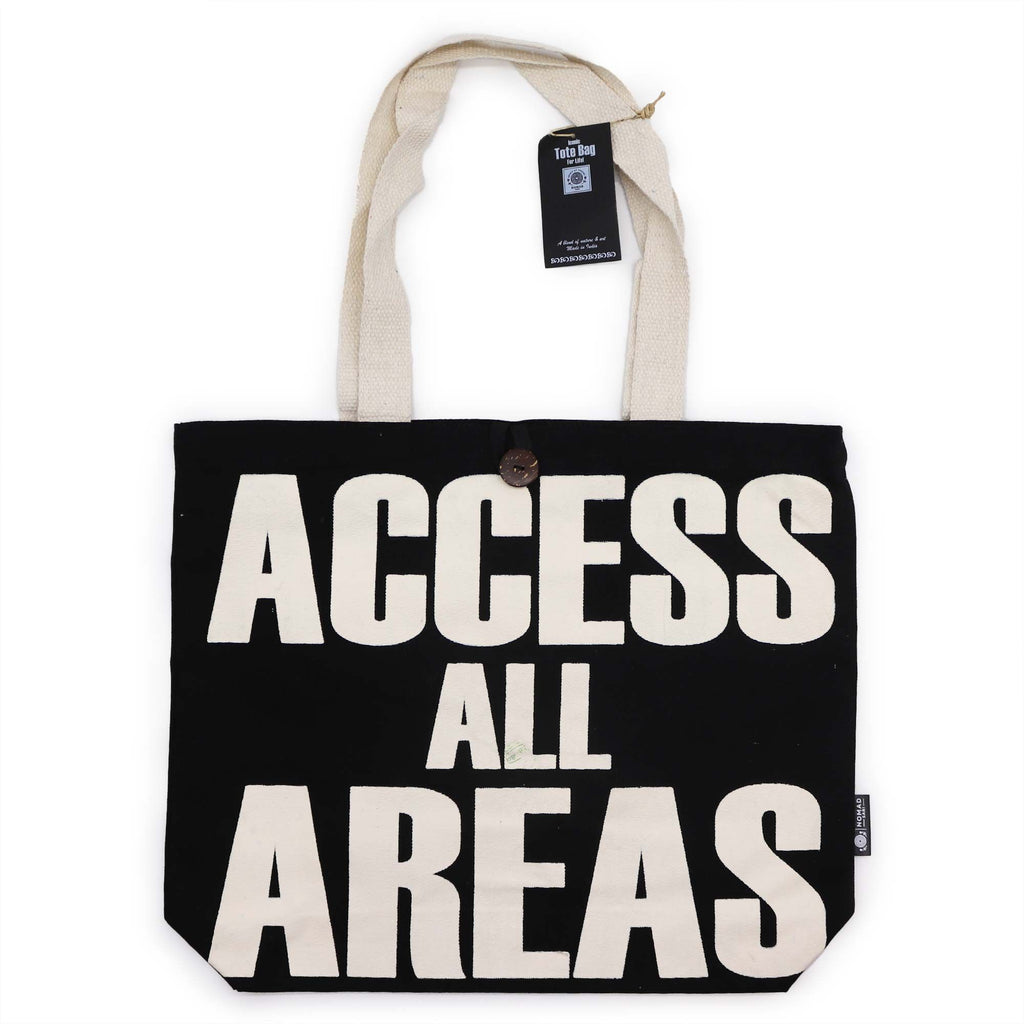 Iconic Classic Tote Bag Access All Areas in Black and Natural