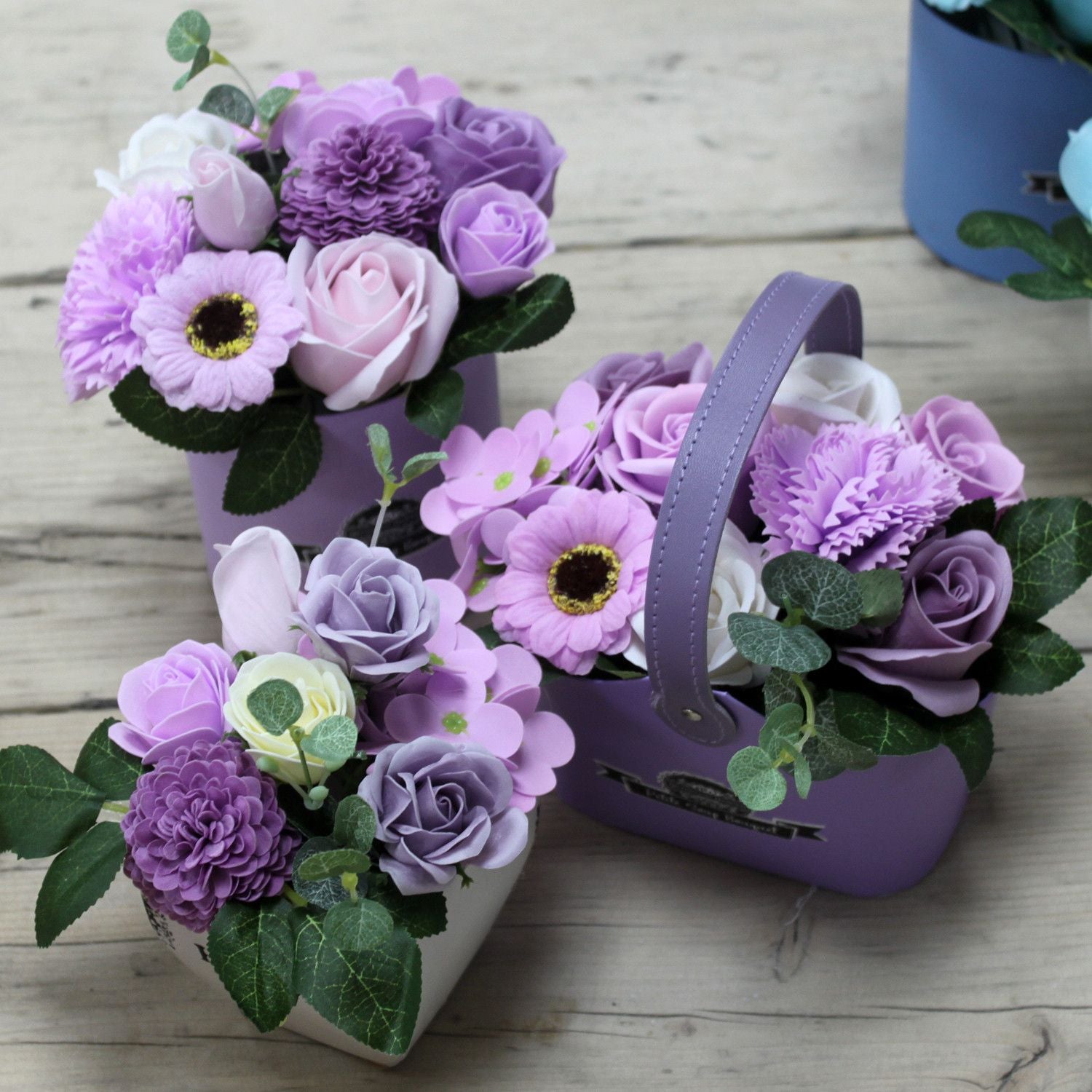 Bouquet Petite Basket Soft Lavender Soap Flower Arrangement Gift