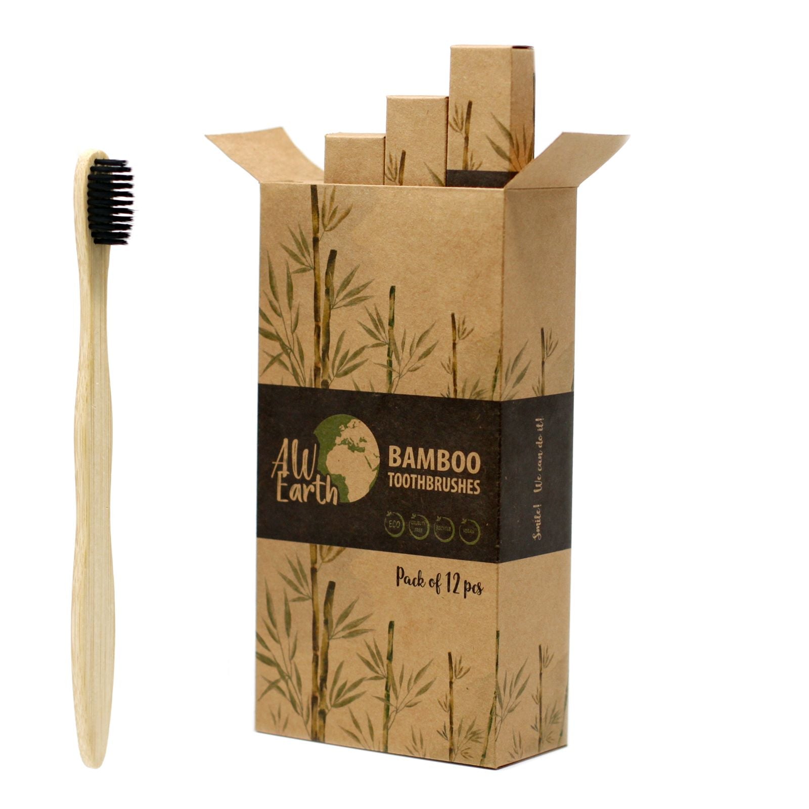 Bamboo Toothbrush Charcoal Medium Soft for Eco Friendly Care