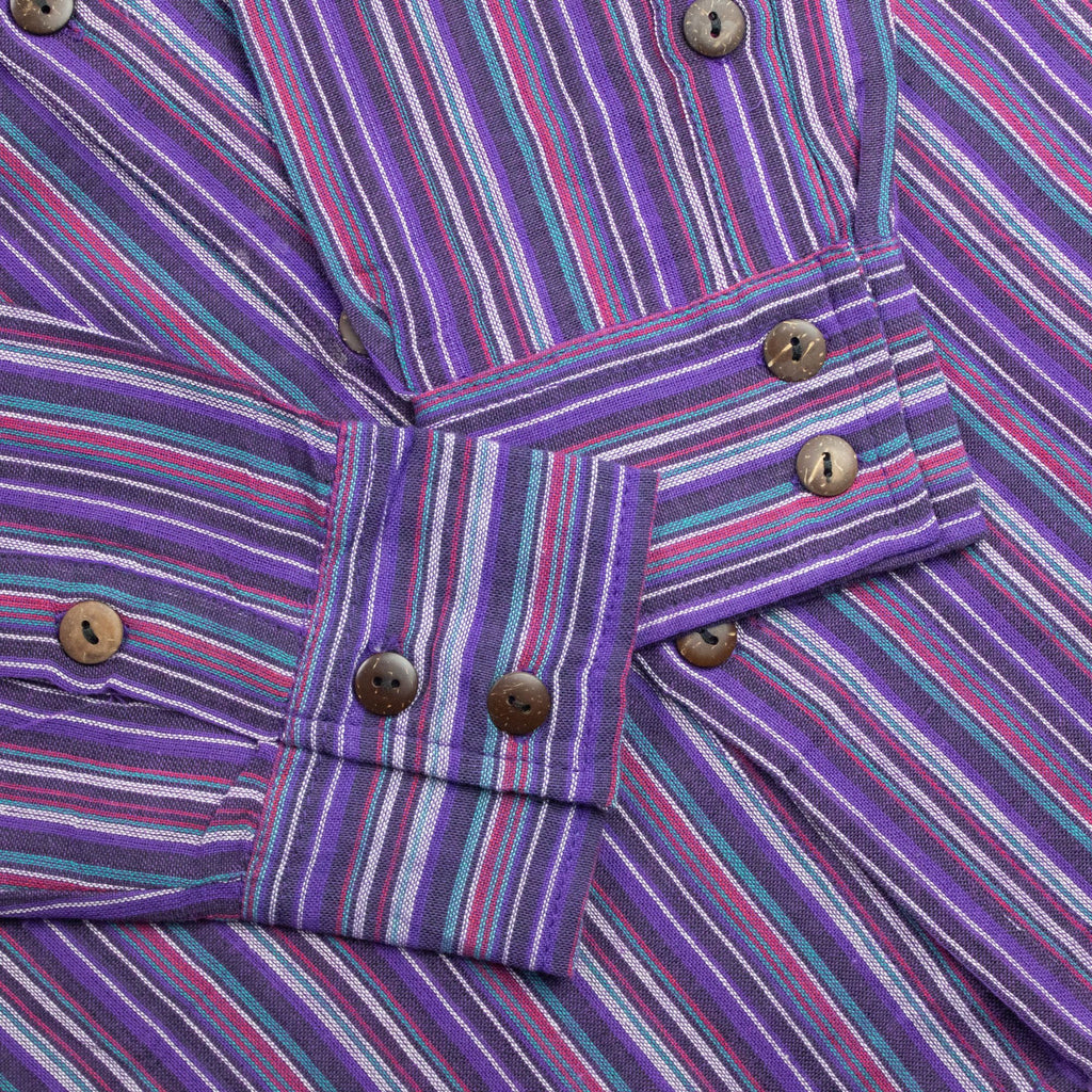 Nomad Sari Grandad Shirt in Black Purple with Bold Stripes
