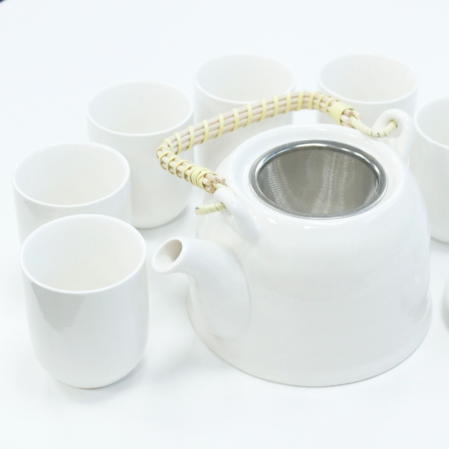 Herbal Teapot Set Classic White with Six Matching Tea Cups