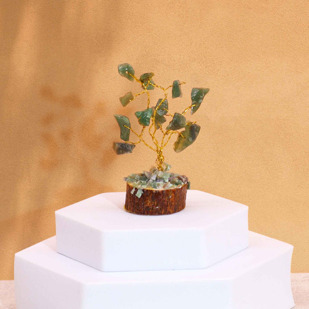 Mini Gemstone Tree on Wood Base with 15 Green Aventurine Stones