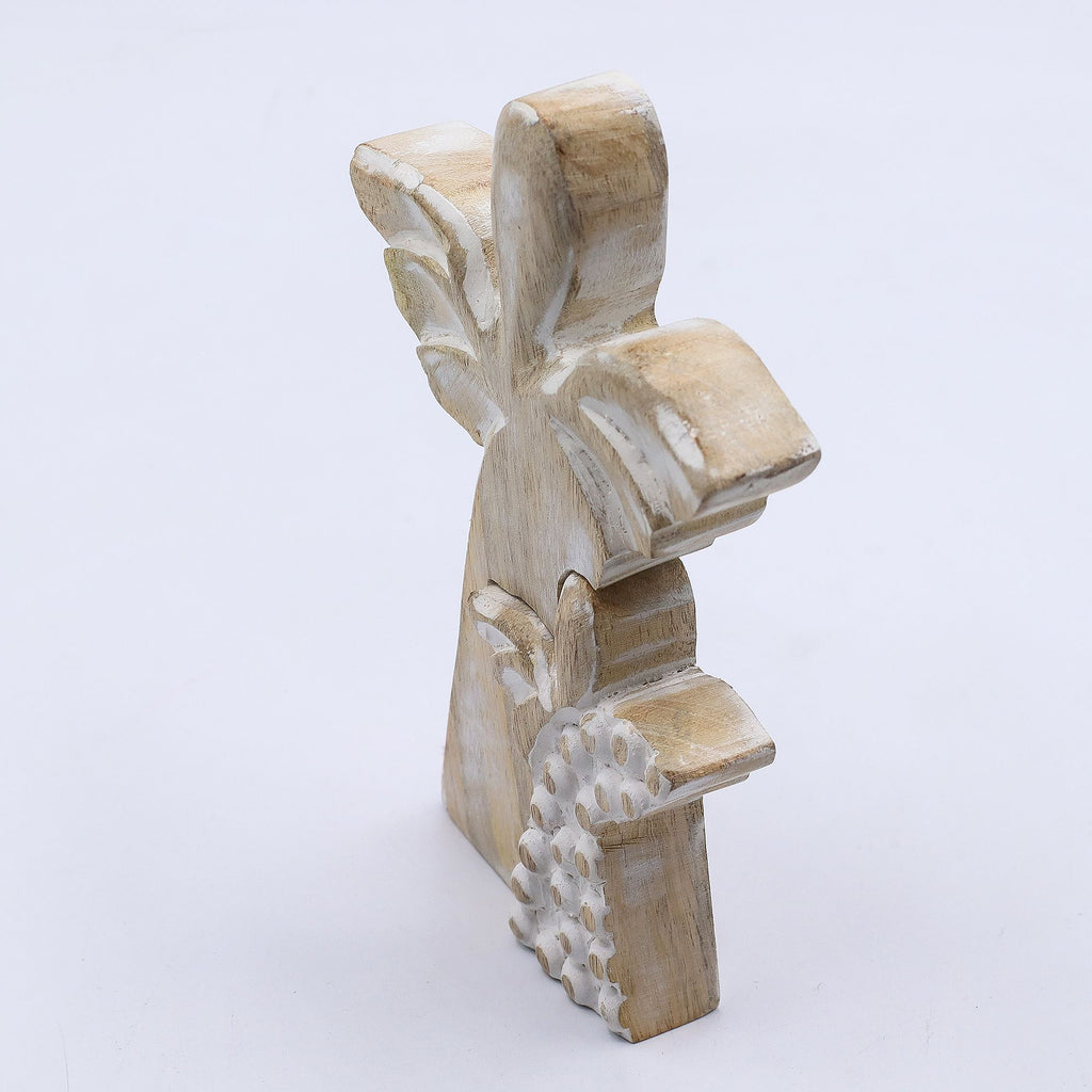 Mango Wood Angel Figurine in Whitewash Finish for Home Decor