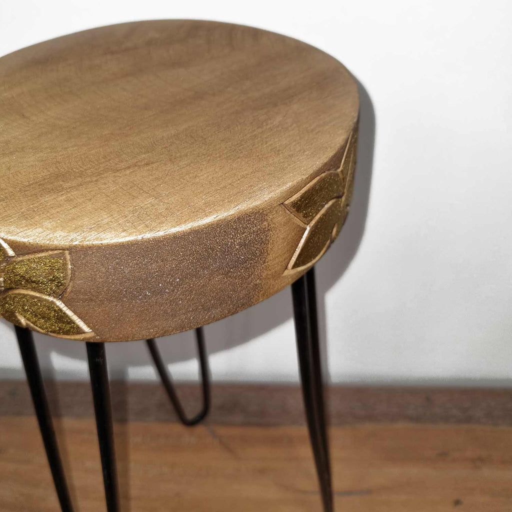 Albasia Wood Plant Stand with Natural Finish and Gold Detail
