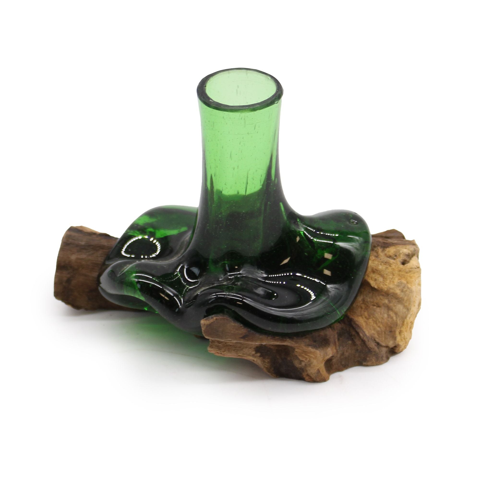 Recycled Beer Bottles Mini Flower Vase on Wood for Unique Decor