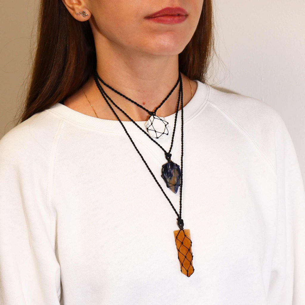 Laced Gemstone Hexagon Pendant with White Howlite Charm