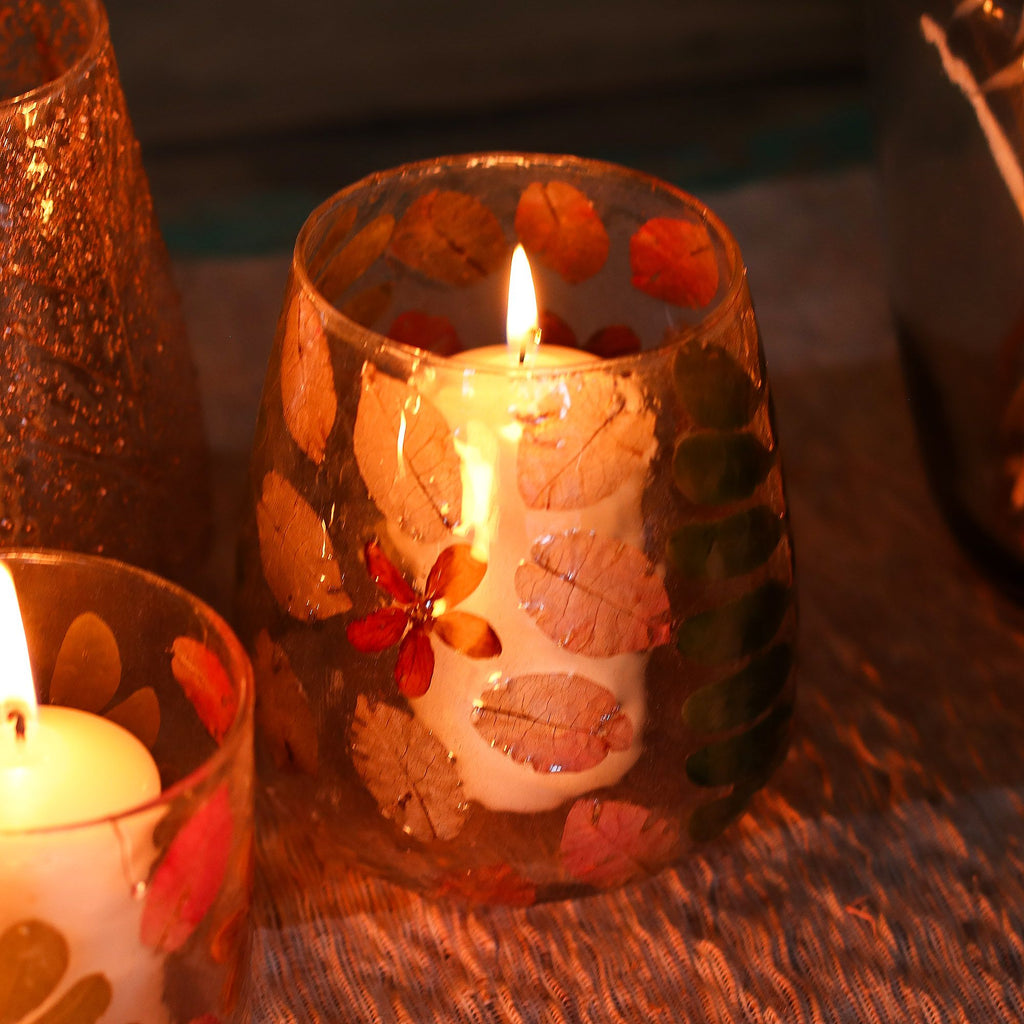 Natural Floral Glass Candle Holder Primavera for Home Decor