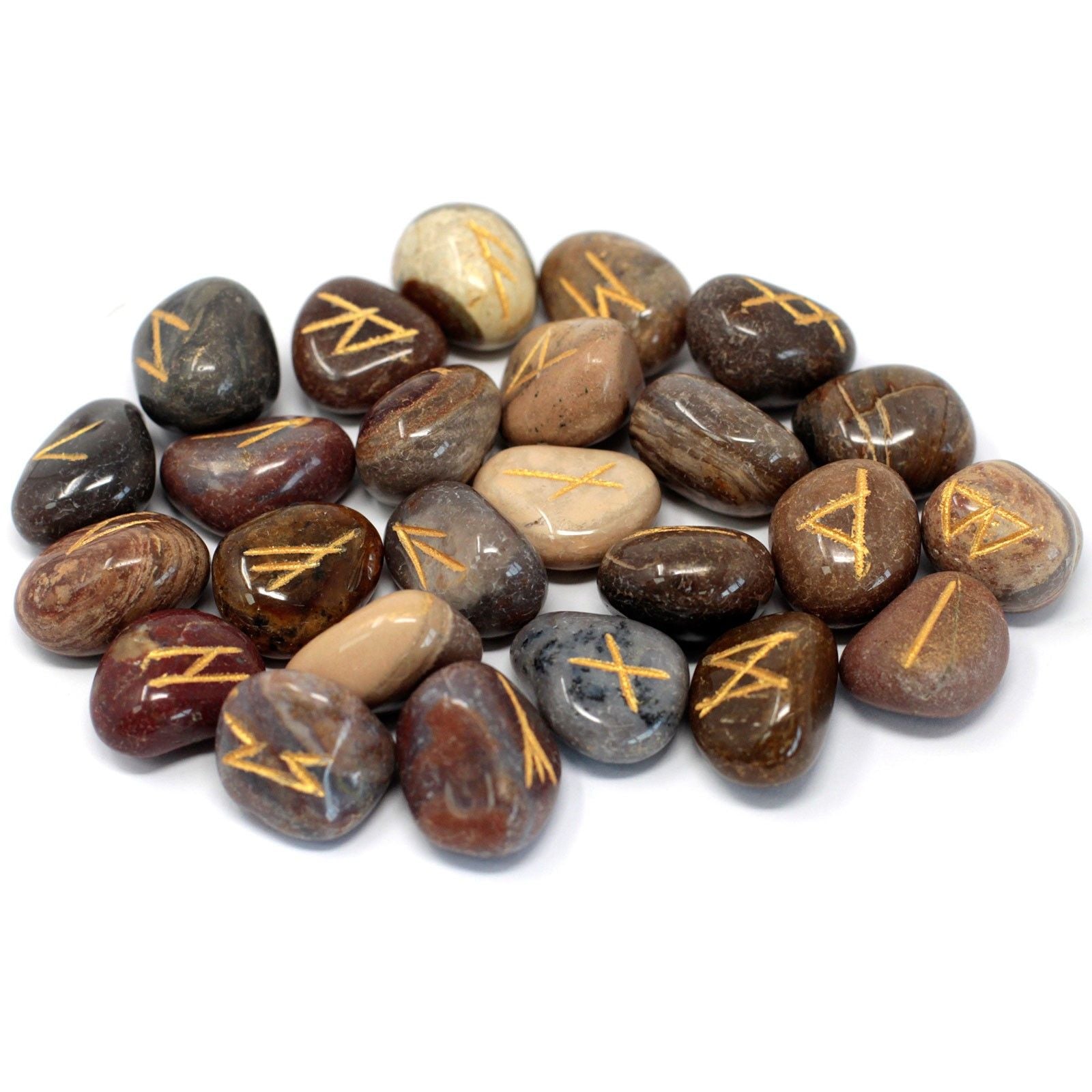 Fancy Jasper Runes Stone Set in Pouch with 25 Unique Stones