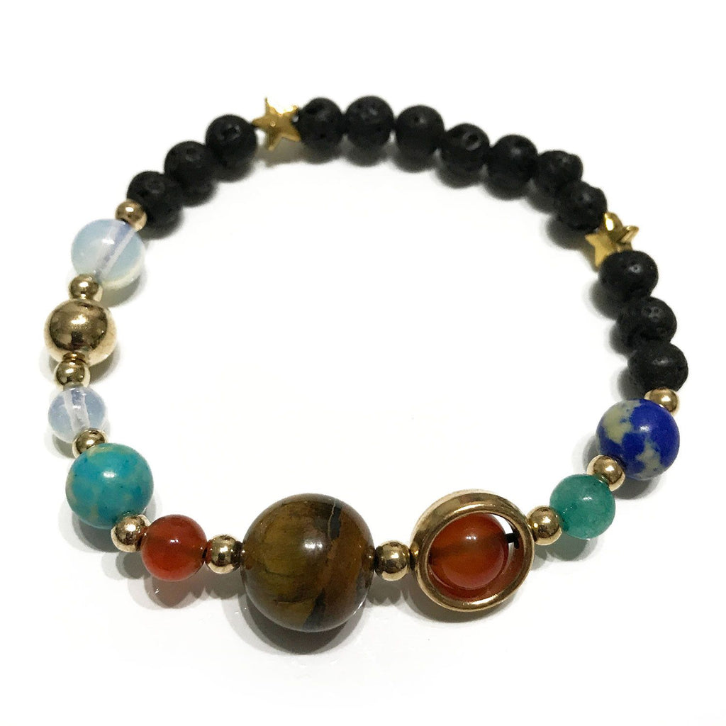 Lava Stone Bracelet Gold Solar System for Aromatherapy Style