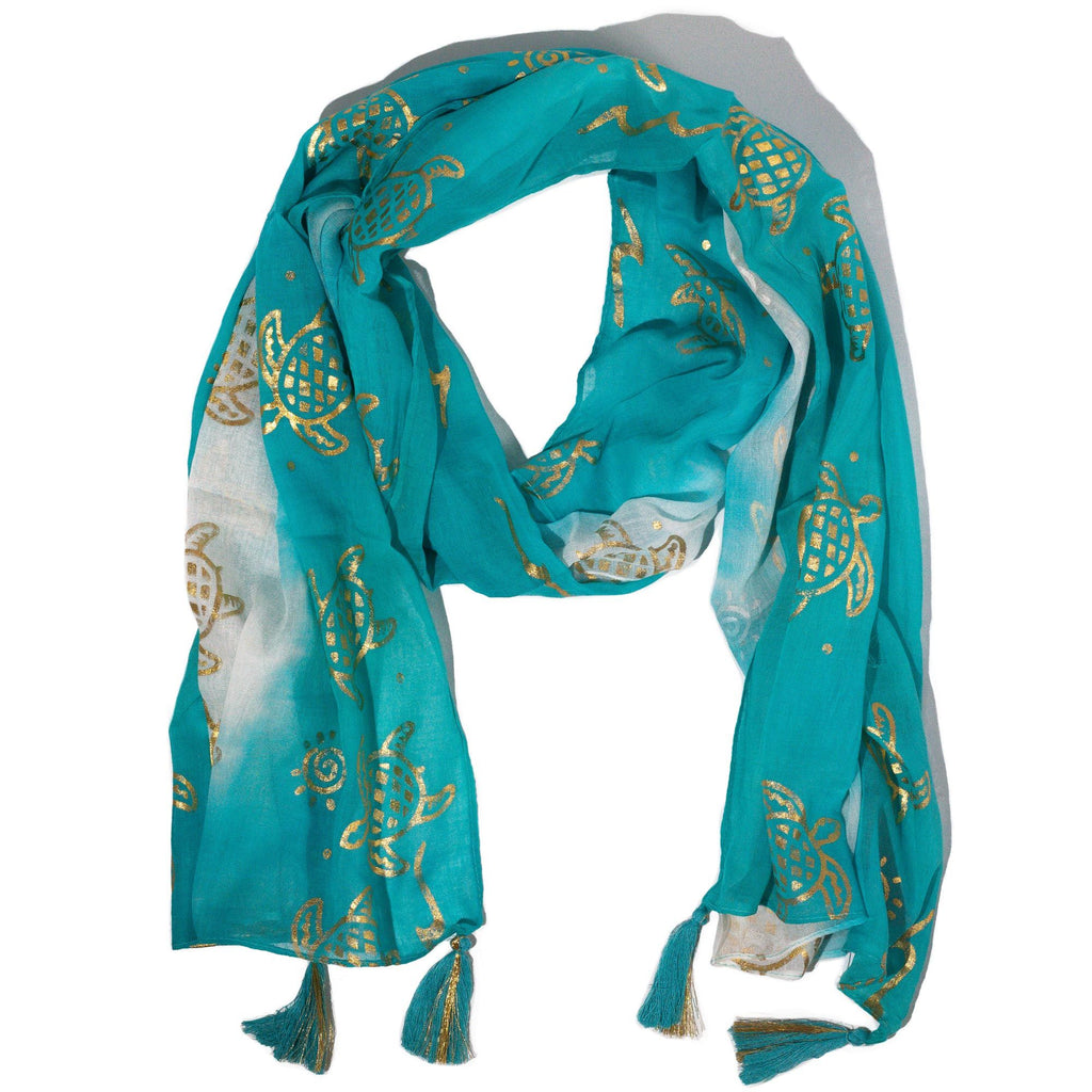 Nomad Sari Summer Turtle Print Scarf in Turquoise 180x50 cm