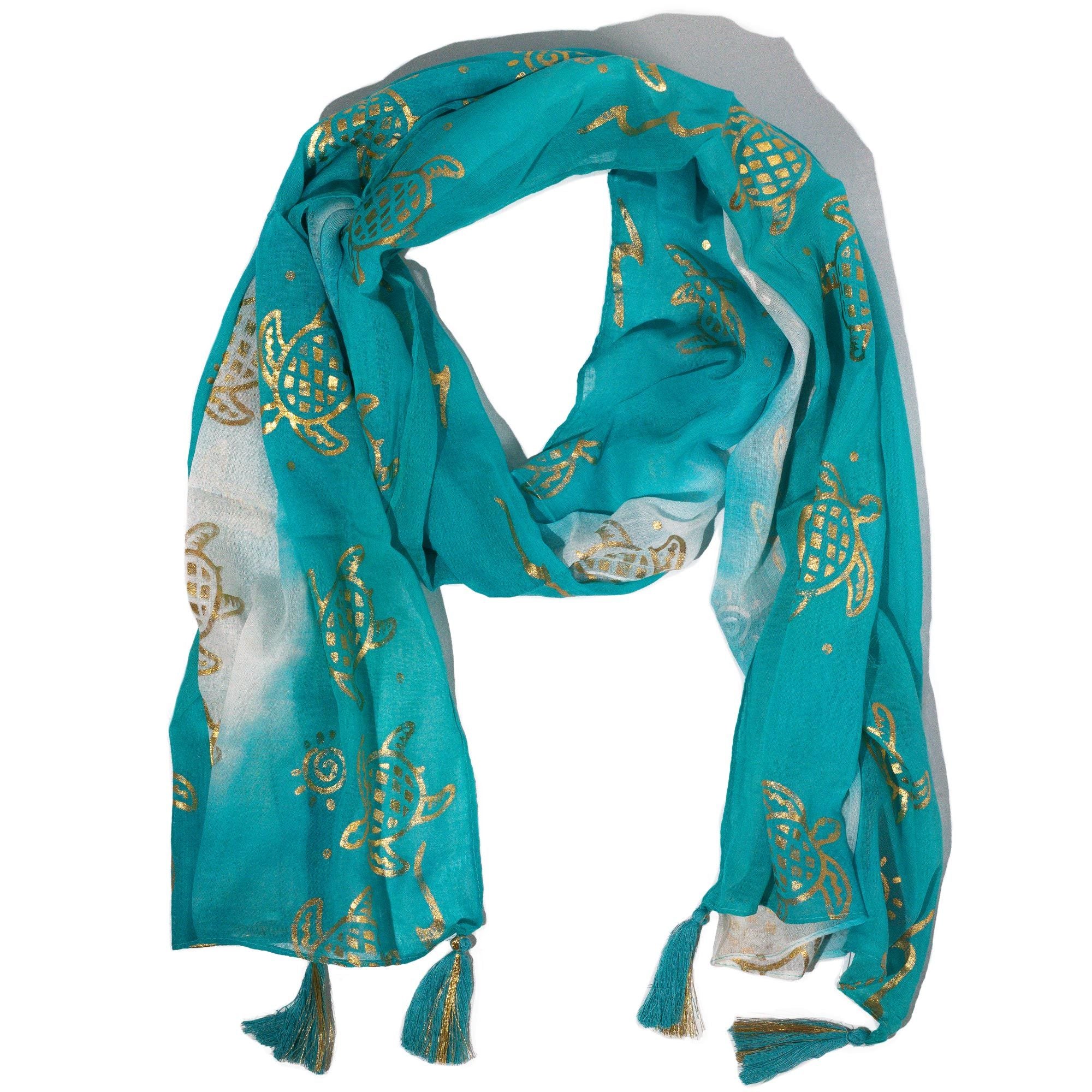 Nomad Sari Summer Turtle Print Scarf in Turquoise 180x50 cm