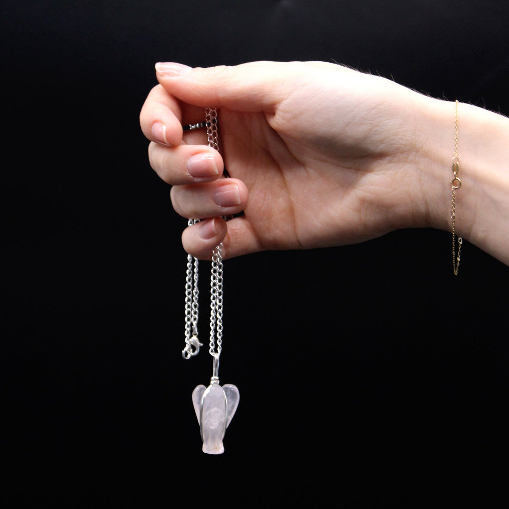 Gemstone Guardian Angel Pendant in Black Agate with Chain