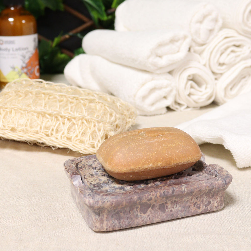 Classic Square Soapstone Soap Dish and Drainer for Bathrooms