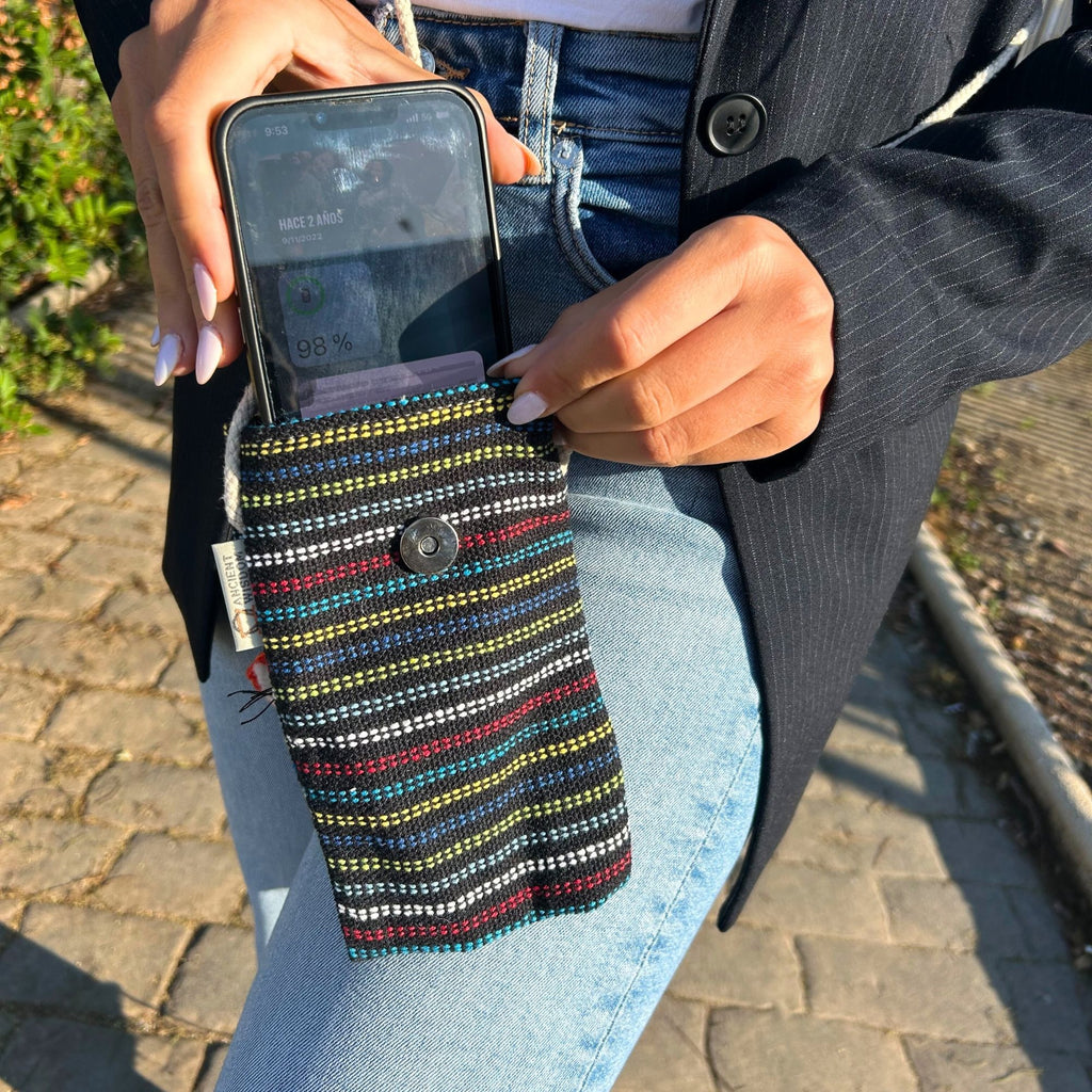 Stylish Black and Multi Phone Holder Bag with Fox Decor Design