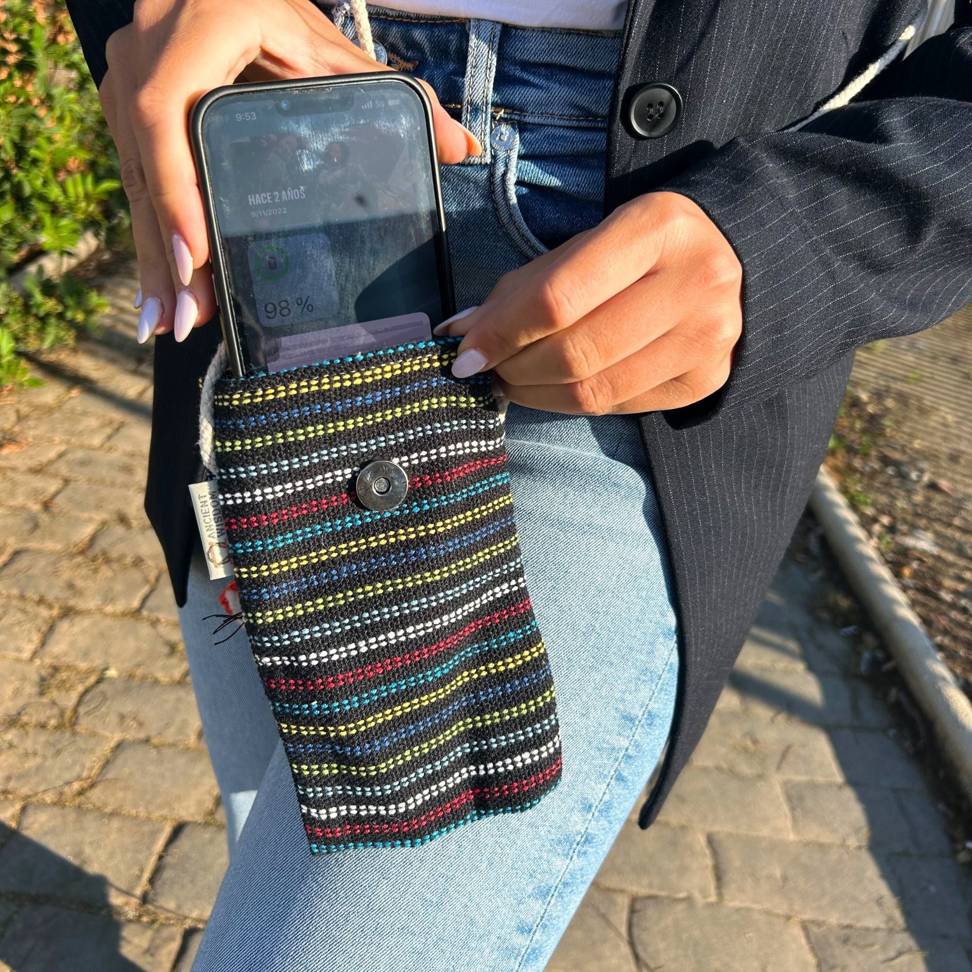 Stylish Black and Multi Phone Holder Bag with Fox Decor Design