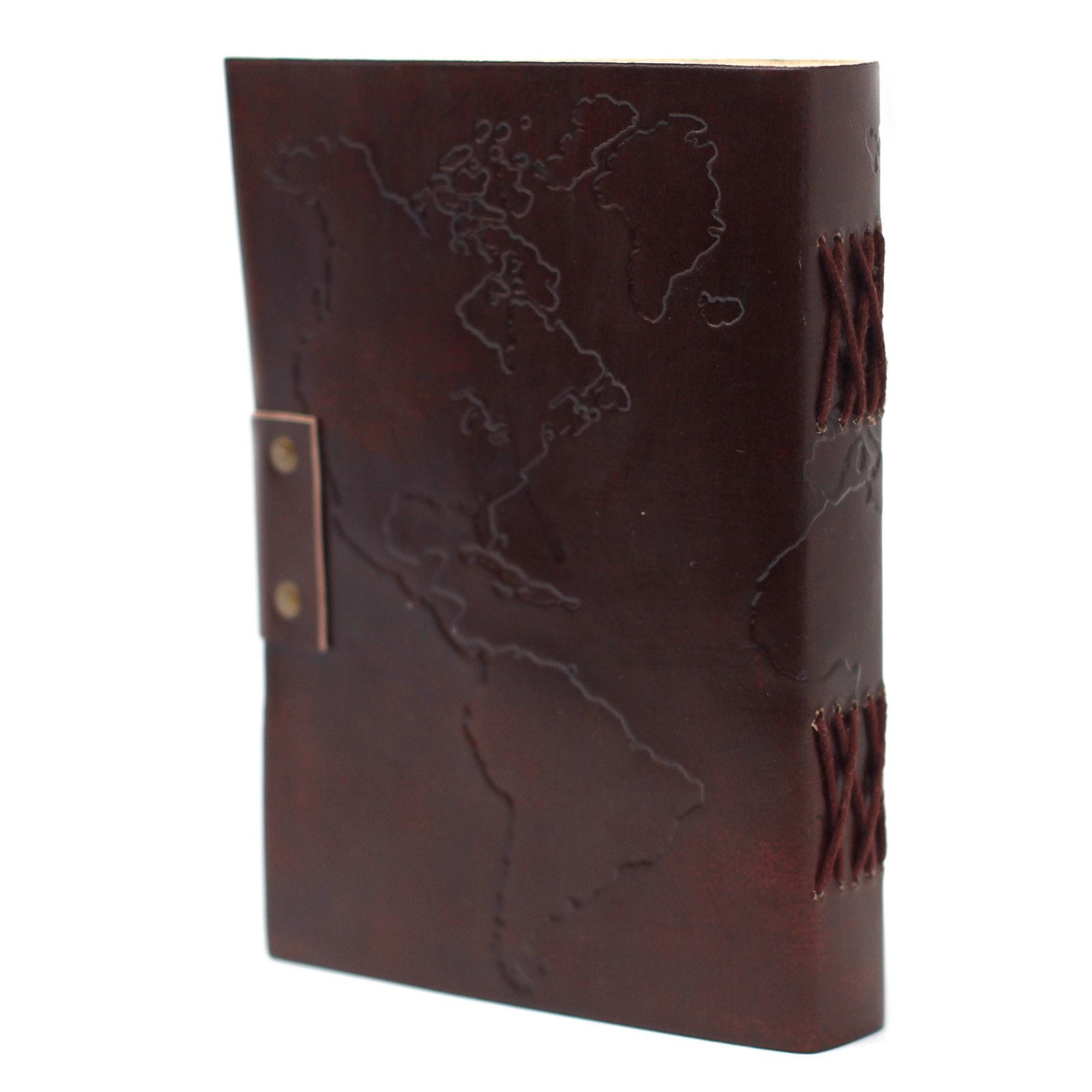 Leather World Map Notebook with Stitching for Unique Journaling
