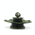 Brass Verdigris Tibetan Cone Incense Holder with Eight Symbols