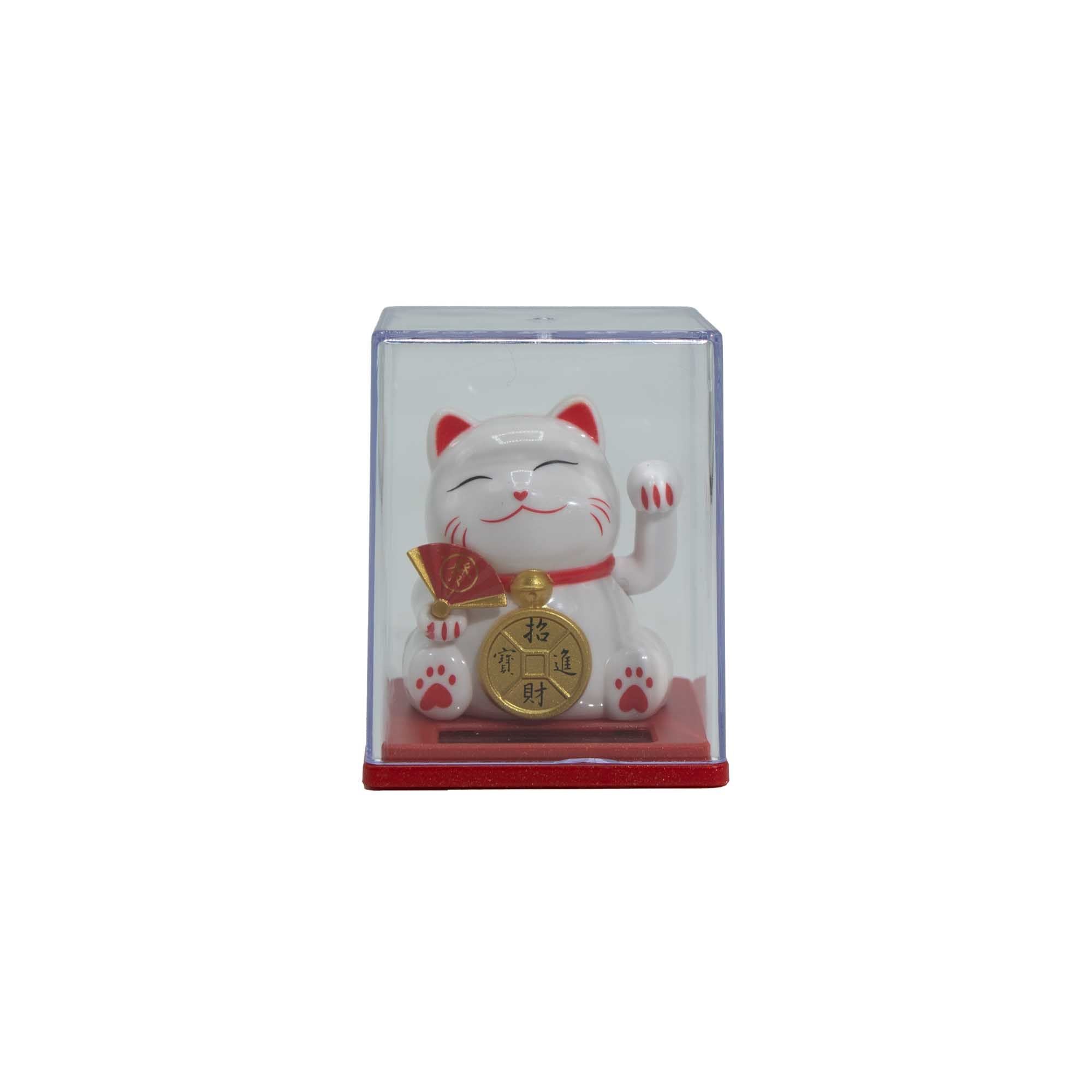 Mini Solar Powered Money Cat in Box Charming White Decorative Piece