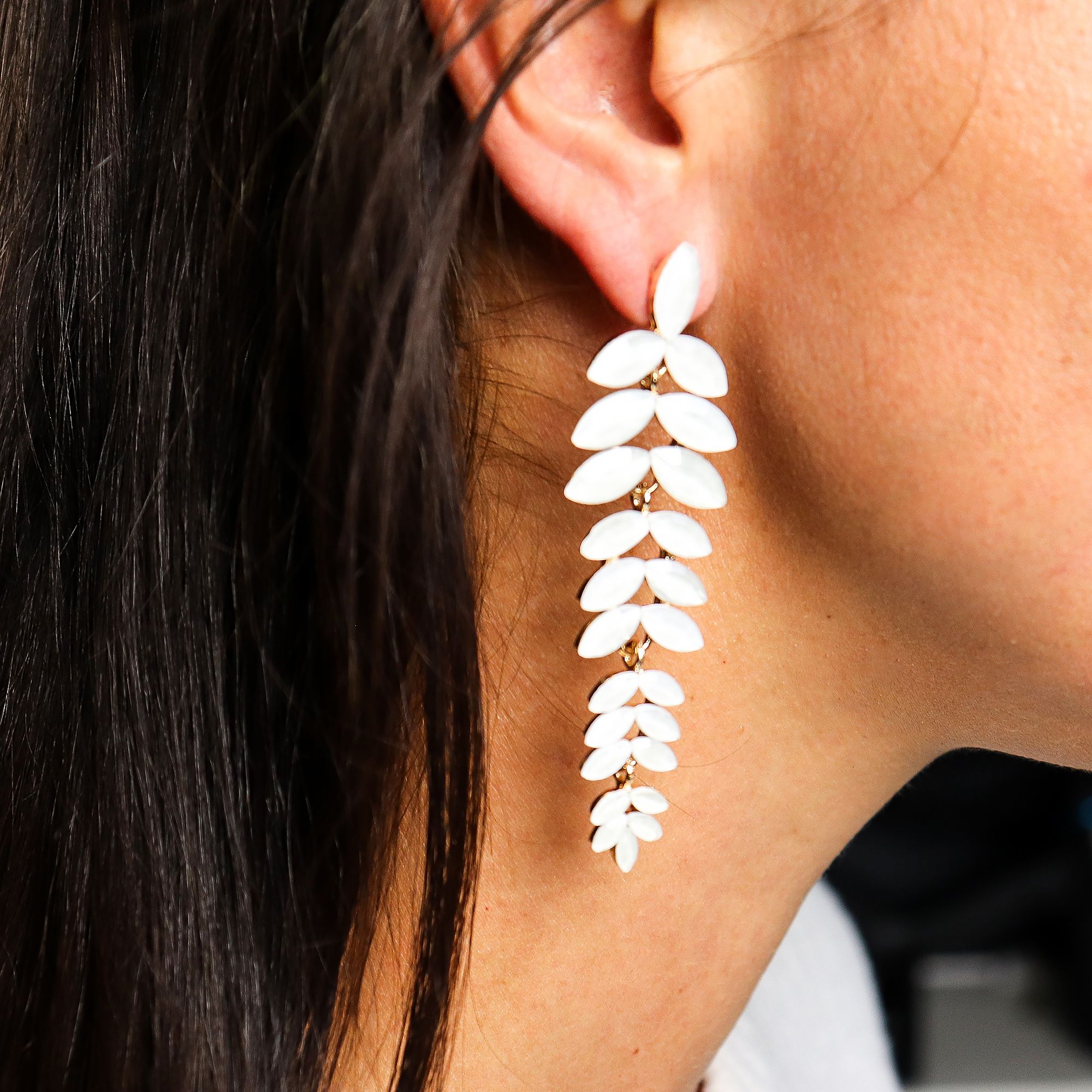 Pearl Vintage Glass Long Drop Earrings for Elegant Occasions
