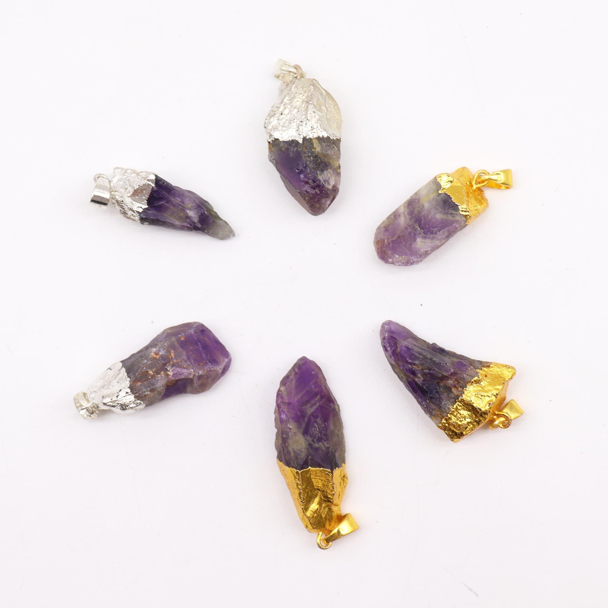 Gemstone Amethyst Gold & Silver Plated Pendants 6 Assorted Designs