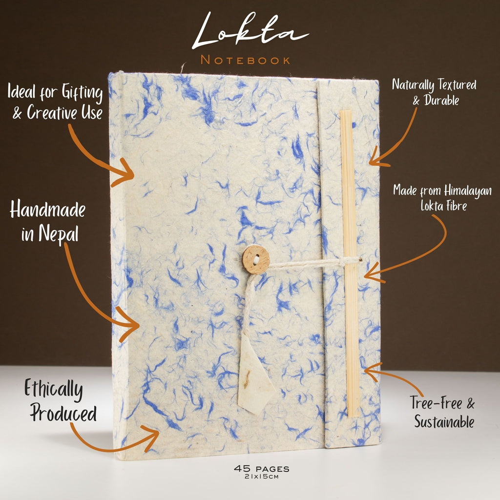 Lokta Mixed Blue Cotton Notebook Large with Bookmark and 45 Leaves