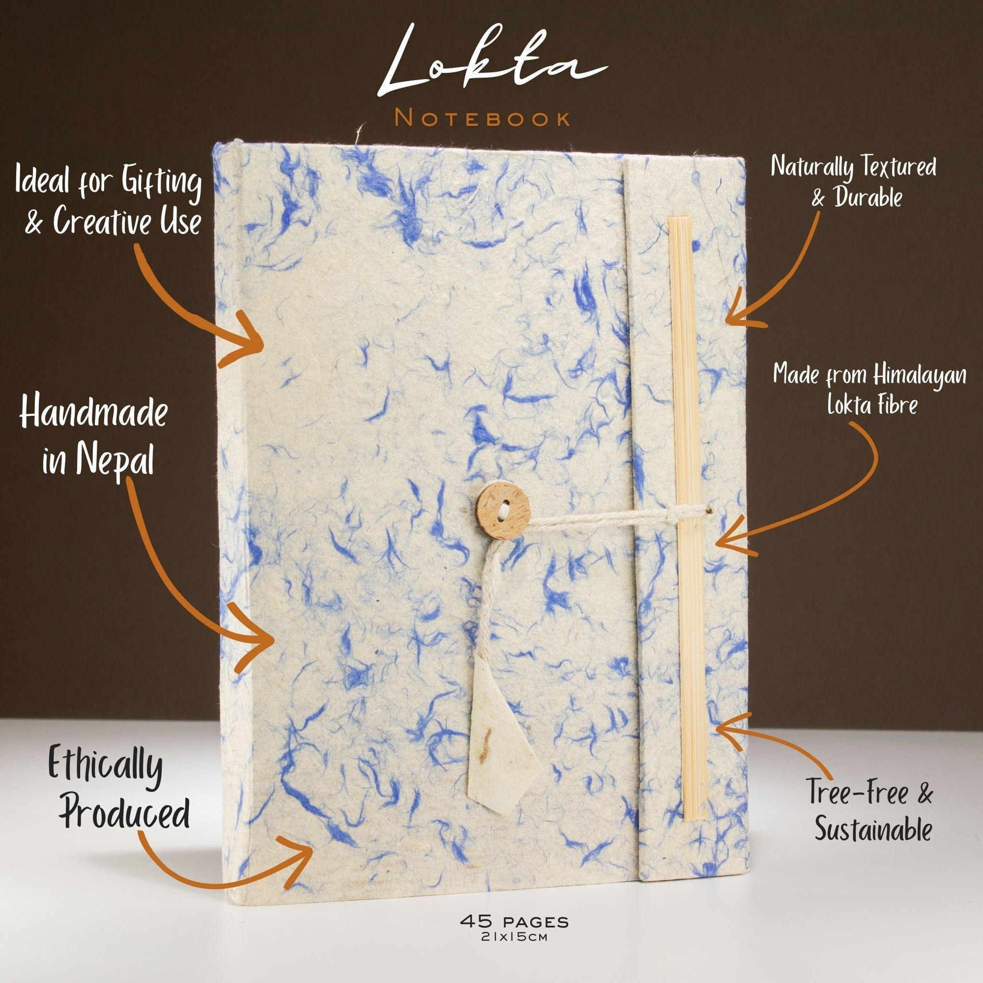 Lokta Mixed Blue Cotton Notebook Large with Bookmark and 45 Leaves