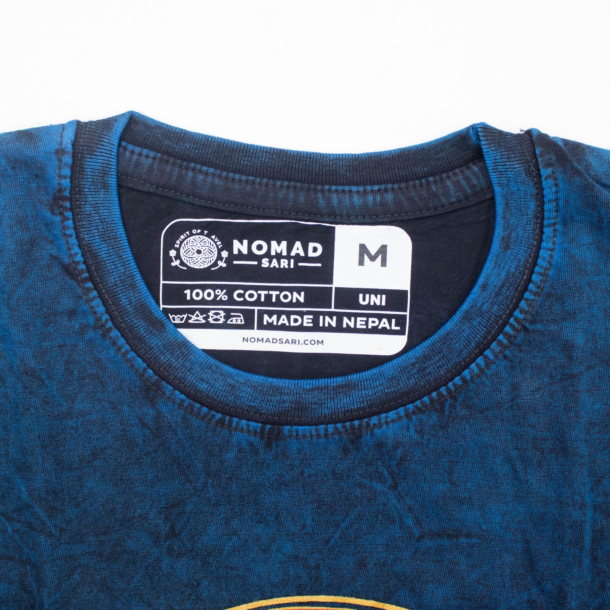 Nomad Sari Stonewashed Cotton T Shirt Stay Wild Moon Child Blue