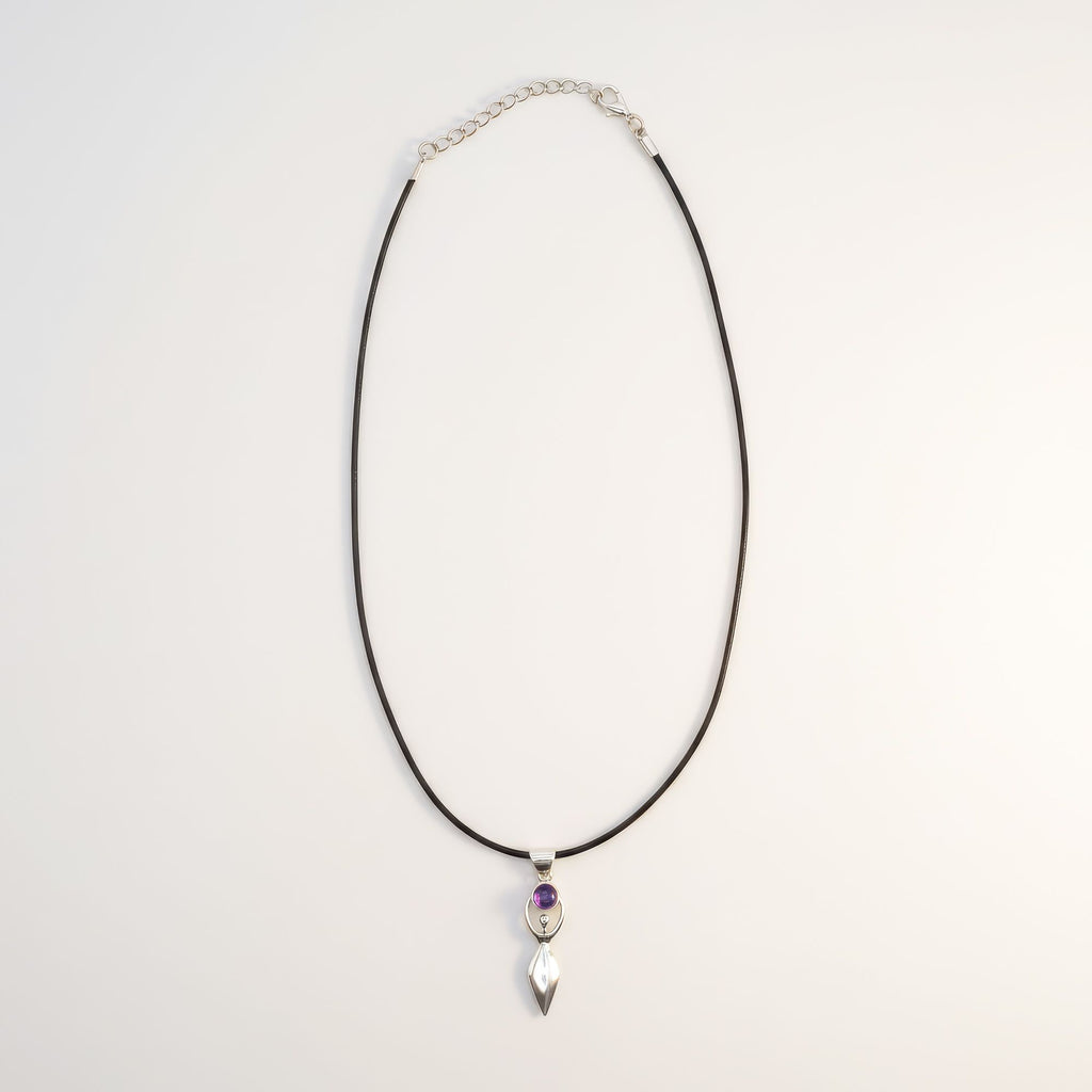 Indian Devotional Pendant Silver Plated with Goddess Amethyst Stone