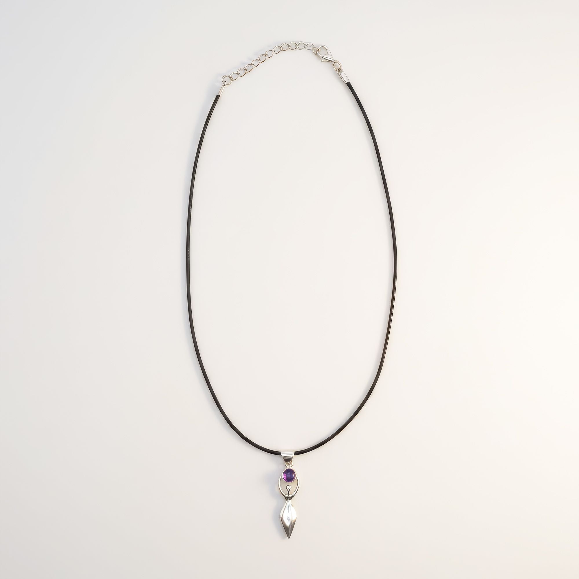 Indian Devotional Pendant - Silver Plated (45cm Cord)- Goddess Amethyst