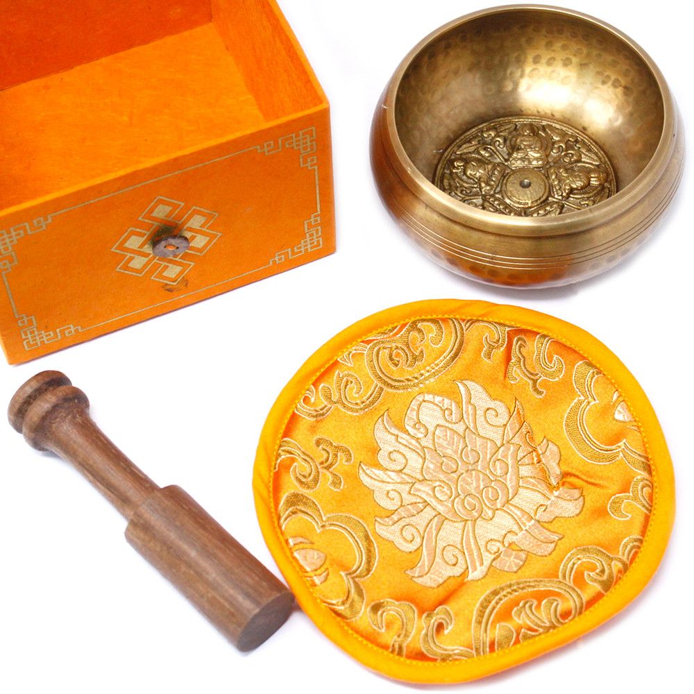 Five Buddha Singing Bowl Set 10cm with Cushion and Stick Gift Box