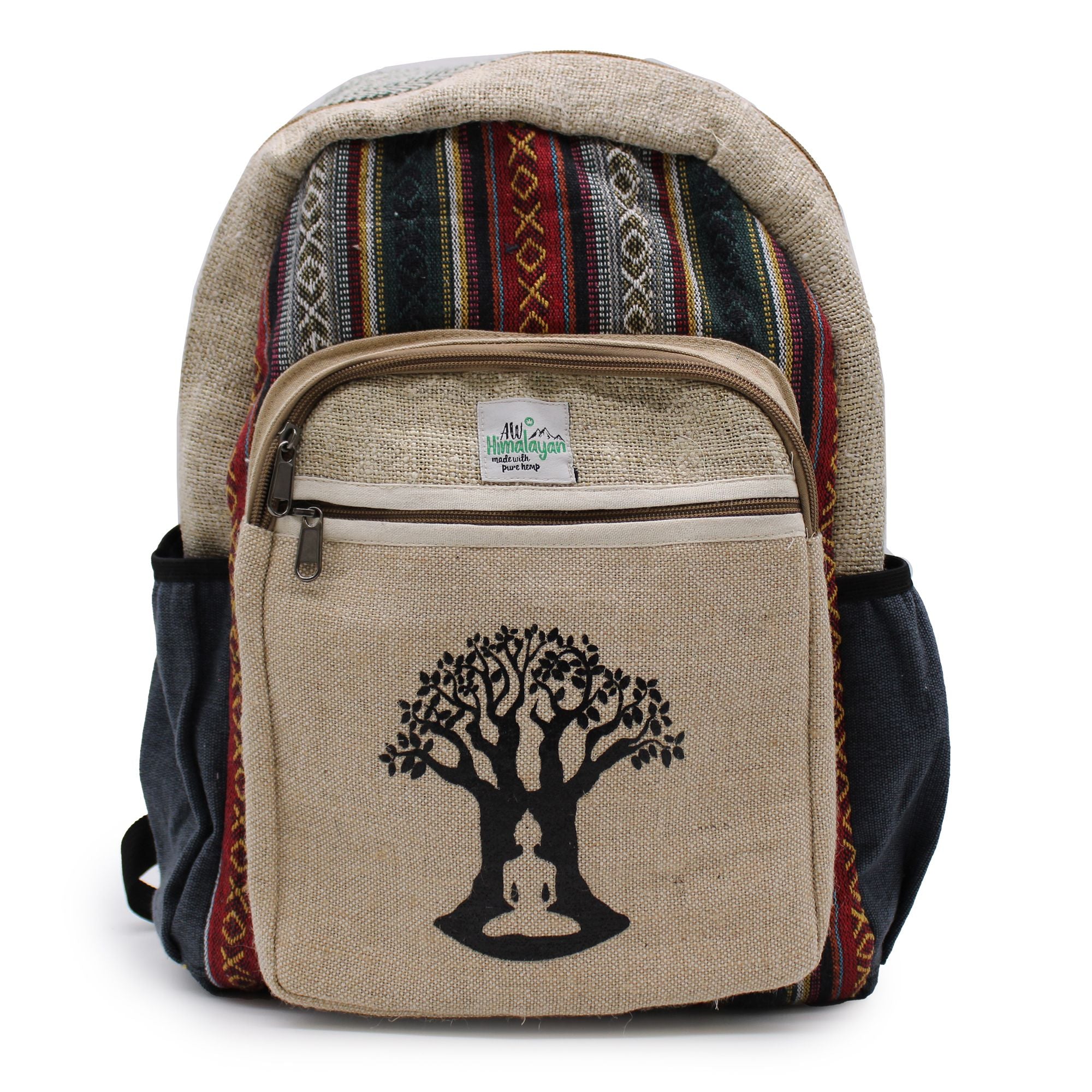 Large Backpack with Bohdi Tree Design in Pure Hemp and Cotton
