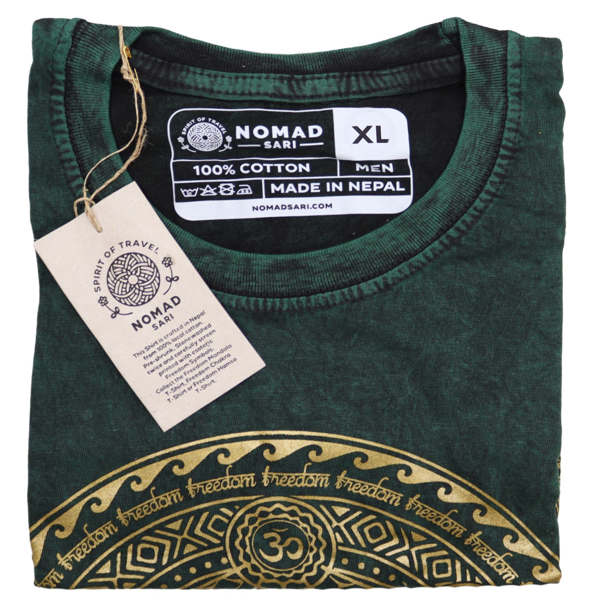 Nomad Sari Stonewashed Cotton T Shirt in Chakra Green XL