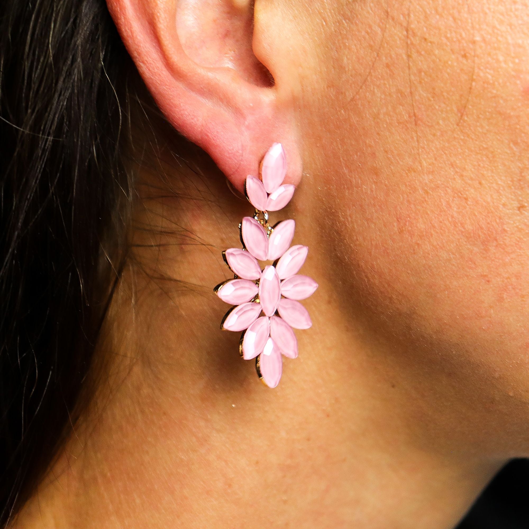 Soft Pink Vintage Glass Long Drop Earrings for Elegant Style