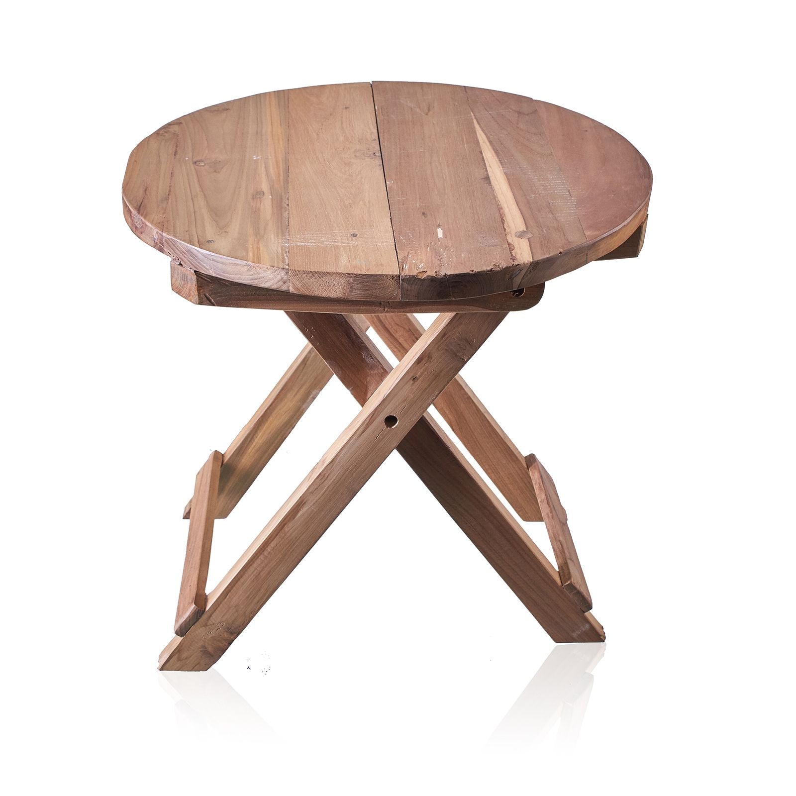 Round Folding Coffee Table 50cm Unique Recycled Wood Design Piece