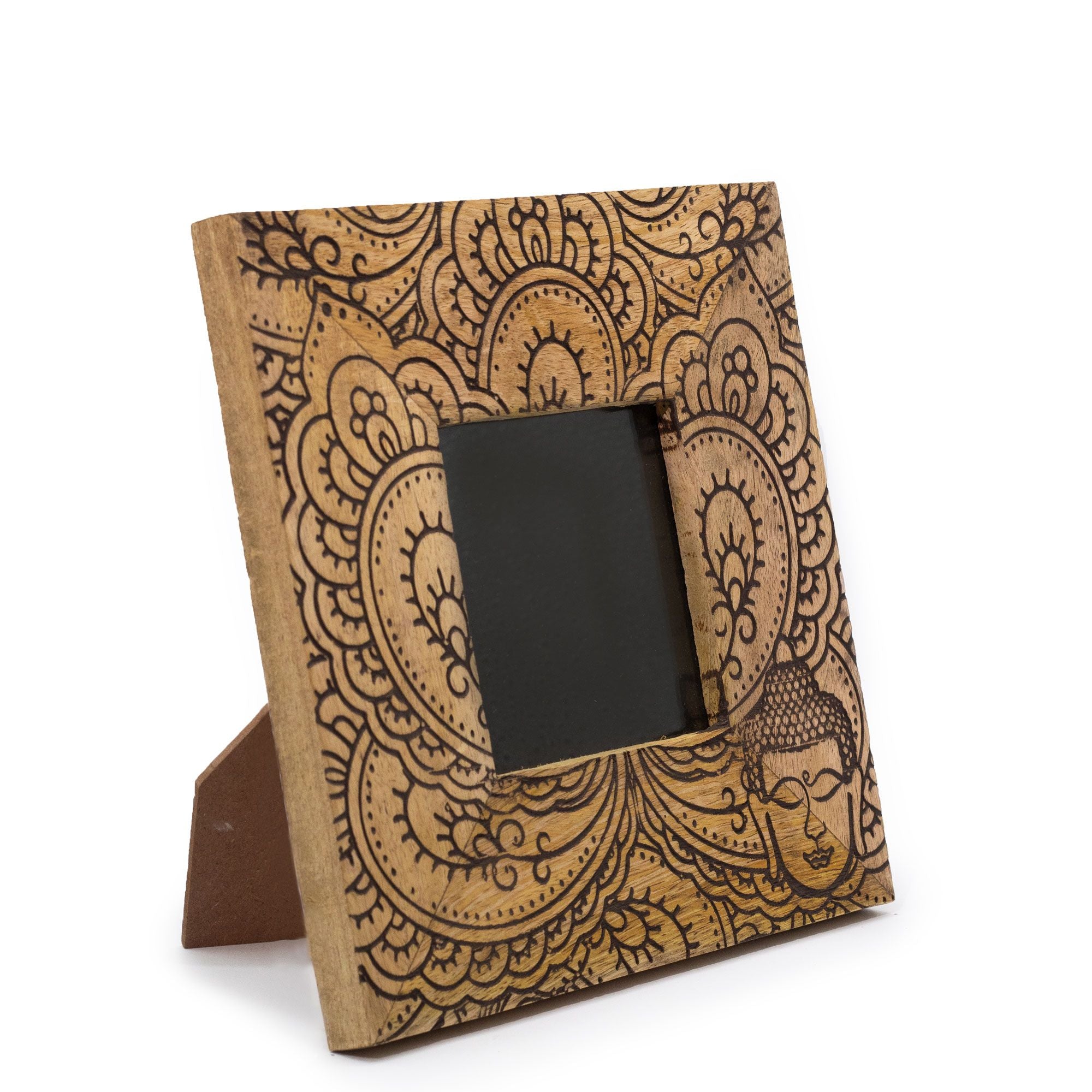 Small Black Mango Wood Picture Frame with Buddha Design 10x10cm