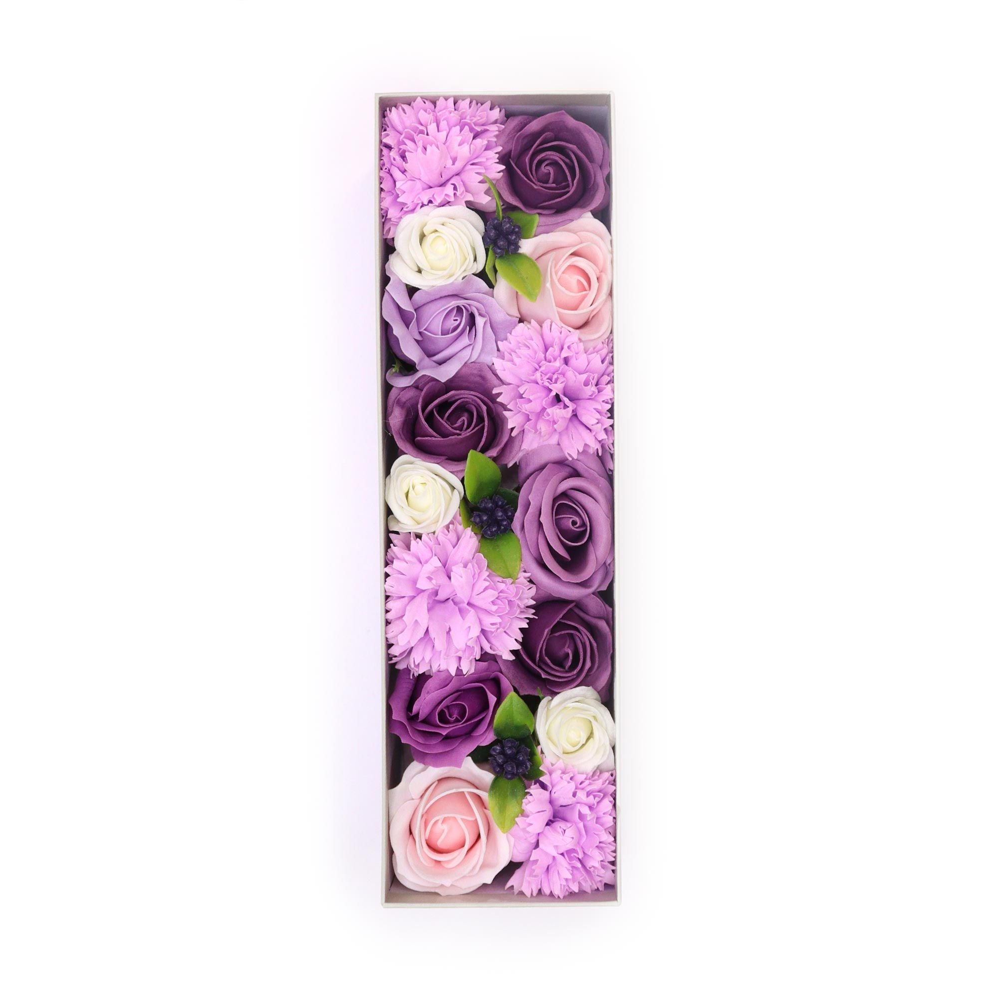 Long Box of Lavender Rose and Carnation Soap Flower Gift Set