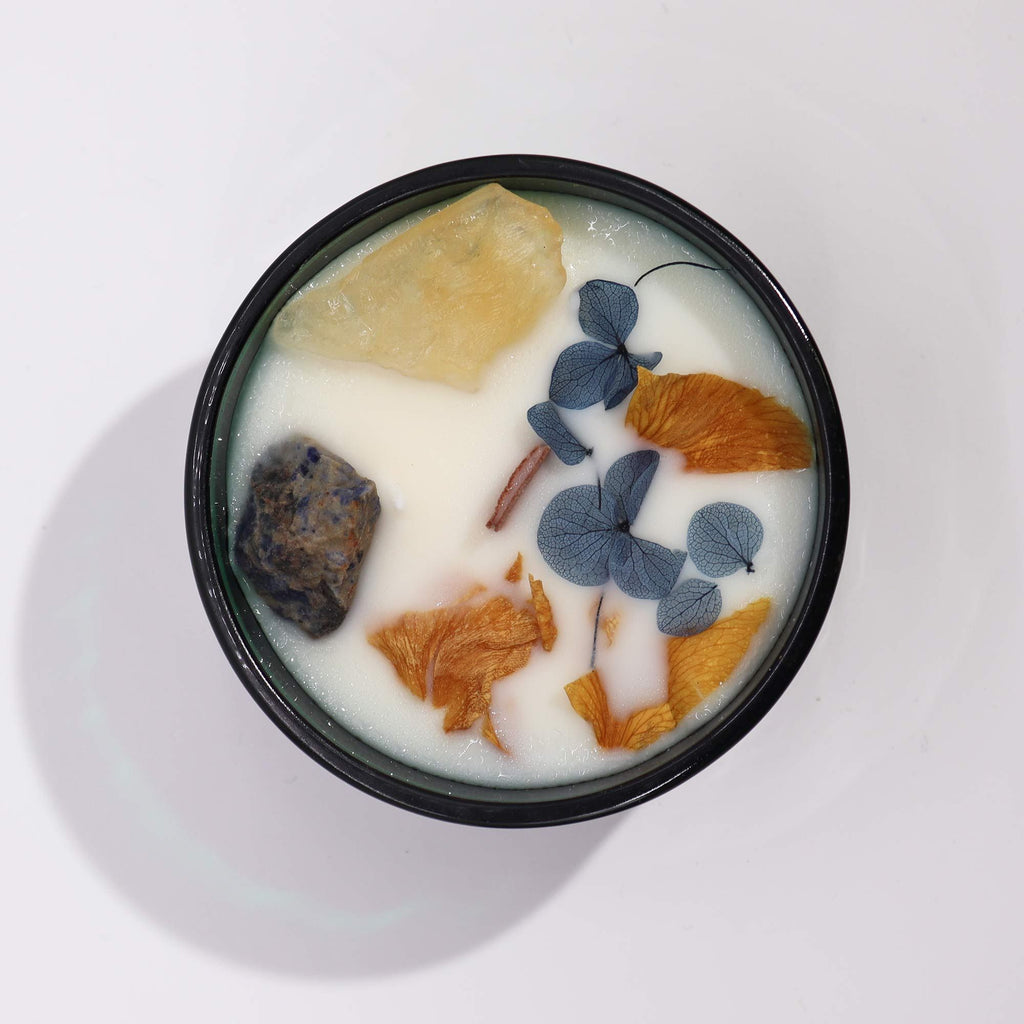 Crystal Candle with Citrine and Sodalite Inspired by The Sun's Light