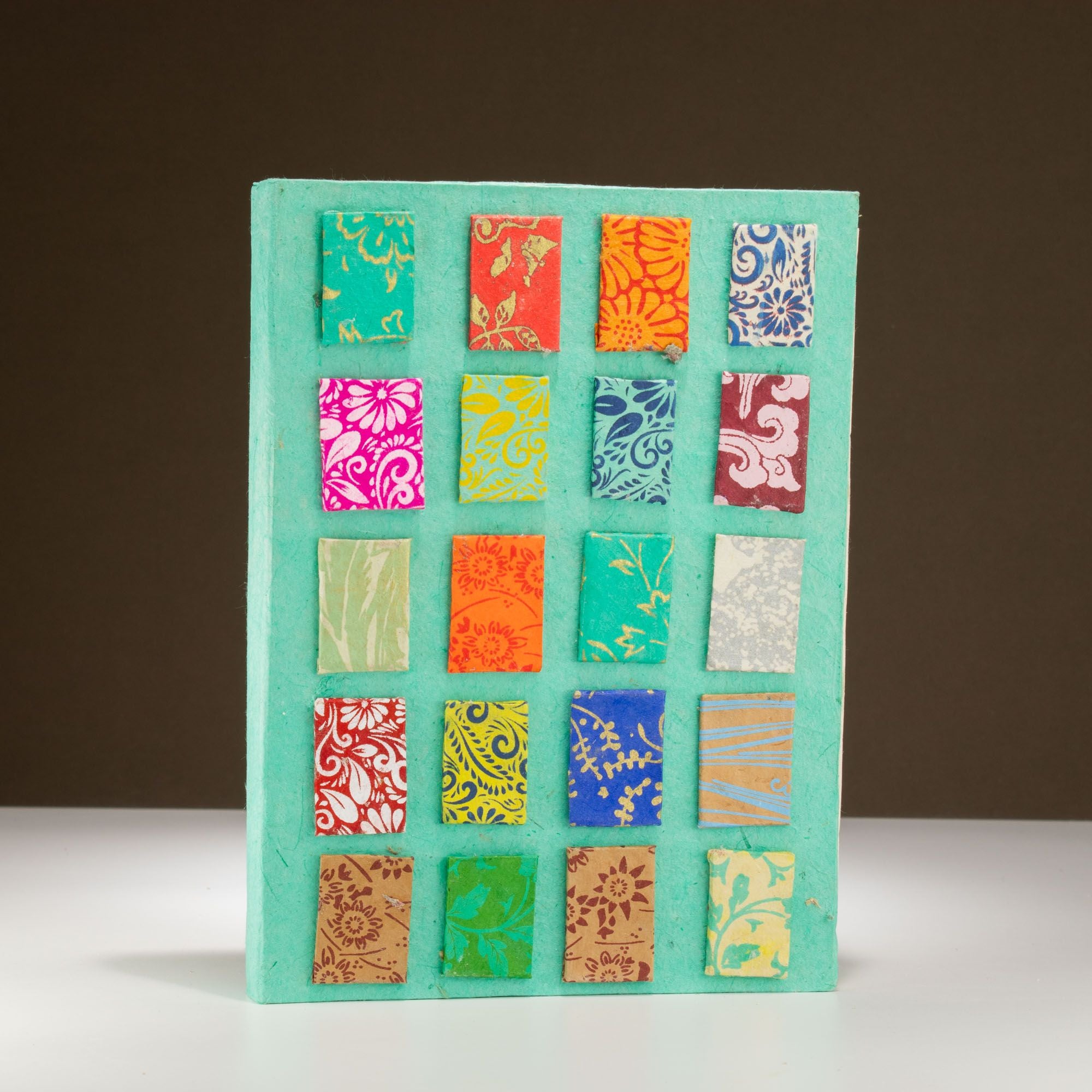 Lokta Mini Tiles Notebook Large with Bookmark in Teal Colour