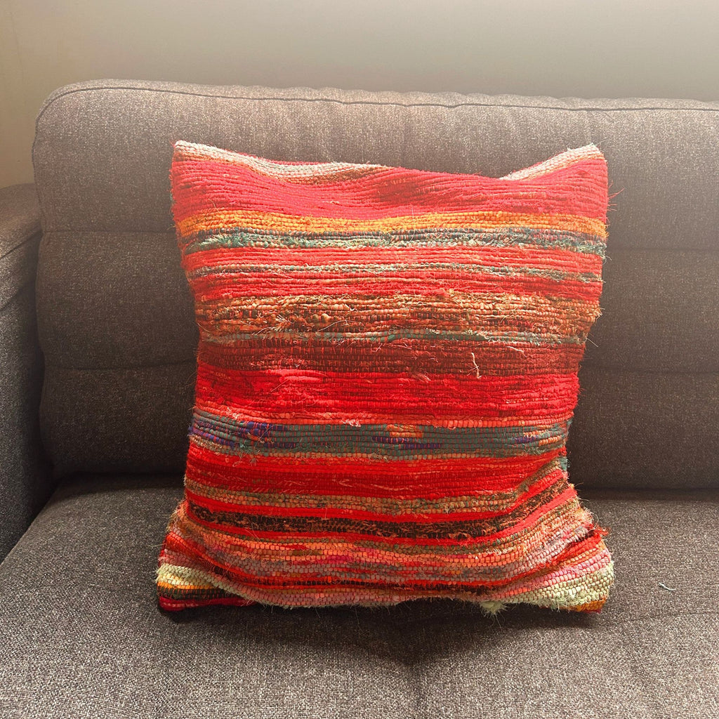 Rag Rug Cushion Covers in Rich Reds for Vibrant Home Decor