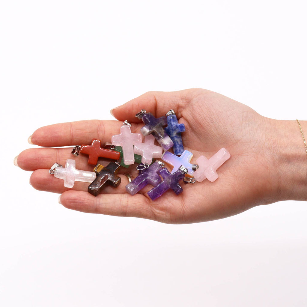 Gemstone Crosses Pendants Assorted Set of 12 in 25x18mm Size