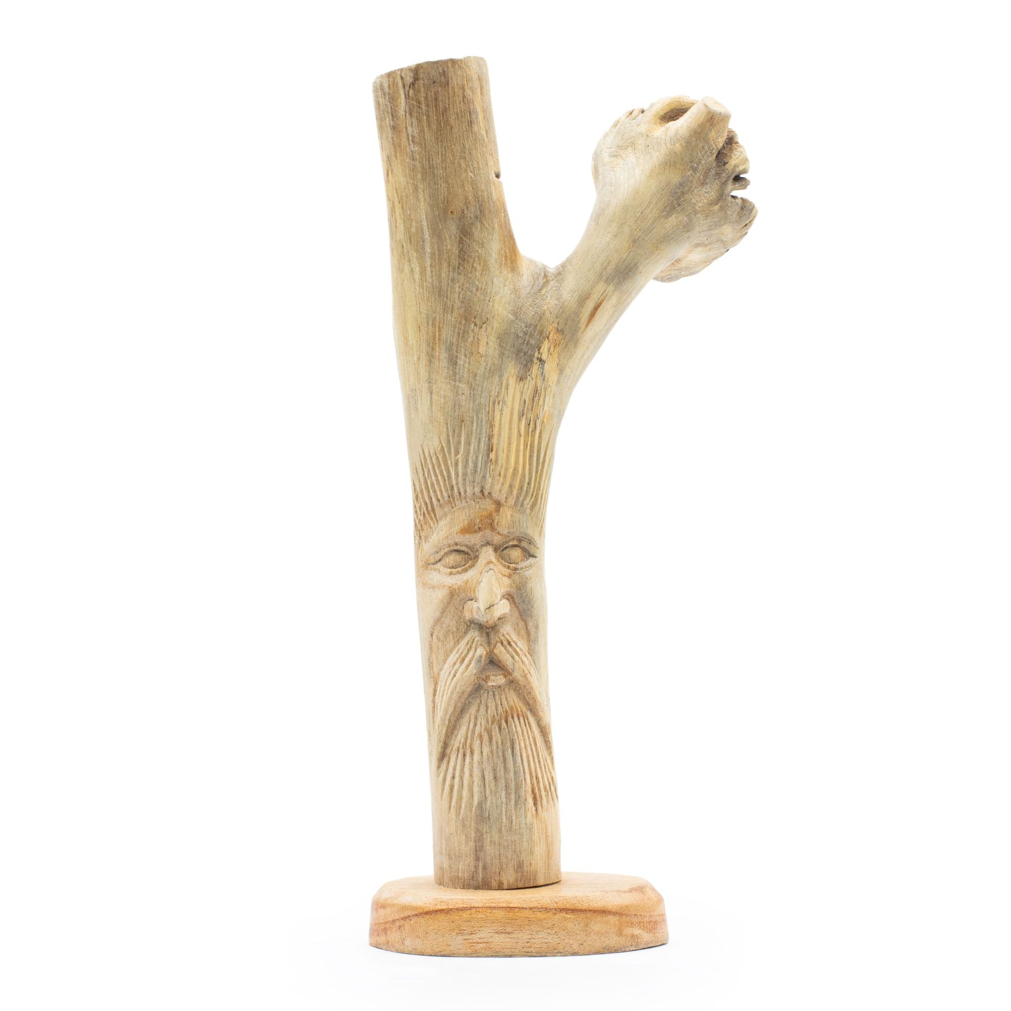Handmade Parasite Wood Art Carving with Unique Greenman Design