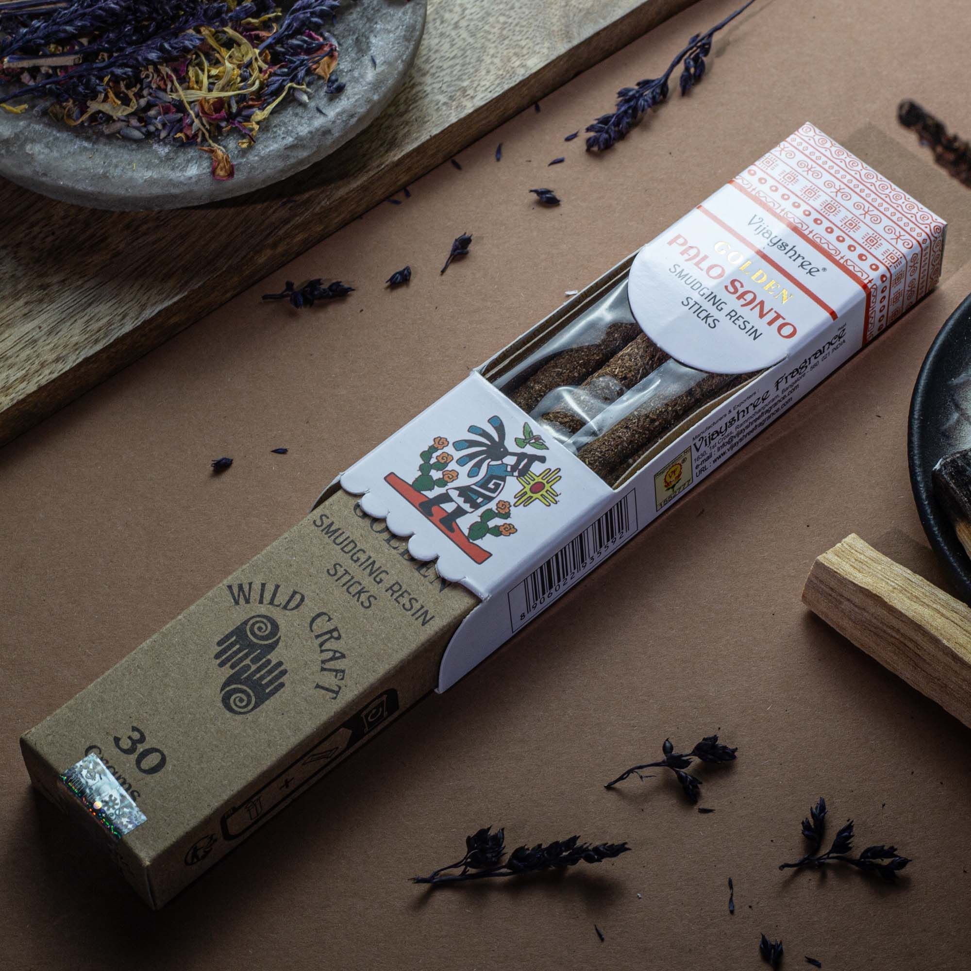 Golden Palo Santo Smudging Resin Sticks in Illustrated Box 30g