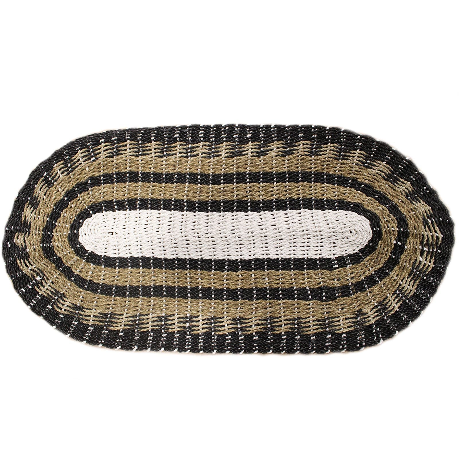 Oval Seagrass Rug in Black White and Tan Classic Design 60x120cm