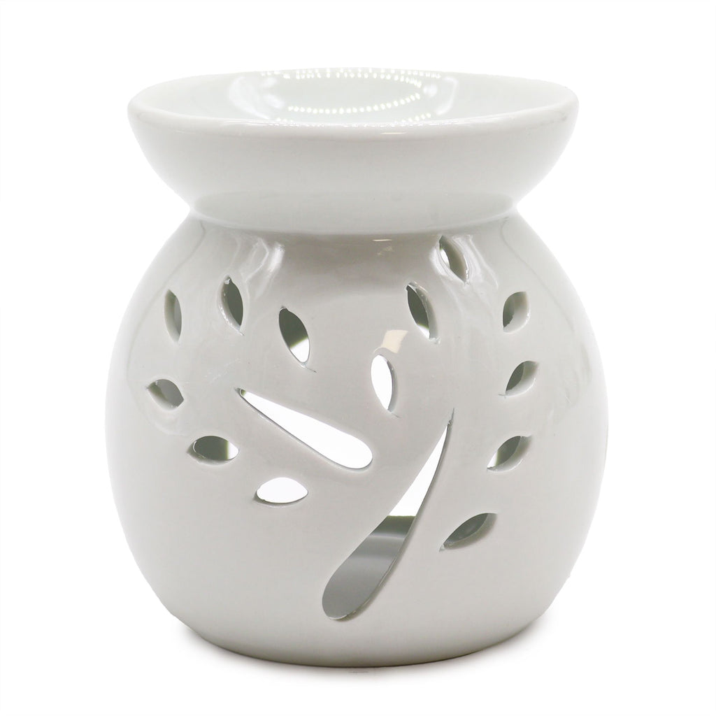 Lrg Classic White Oil Burner with Tree Cut Out Design for Home