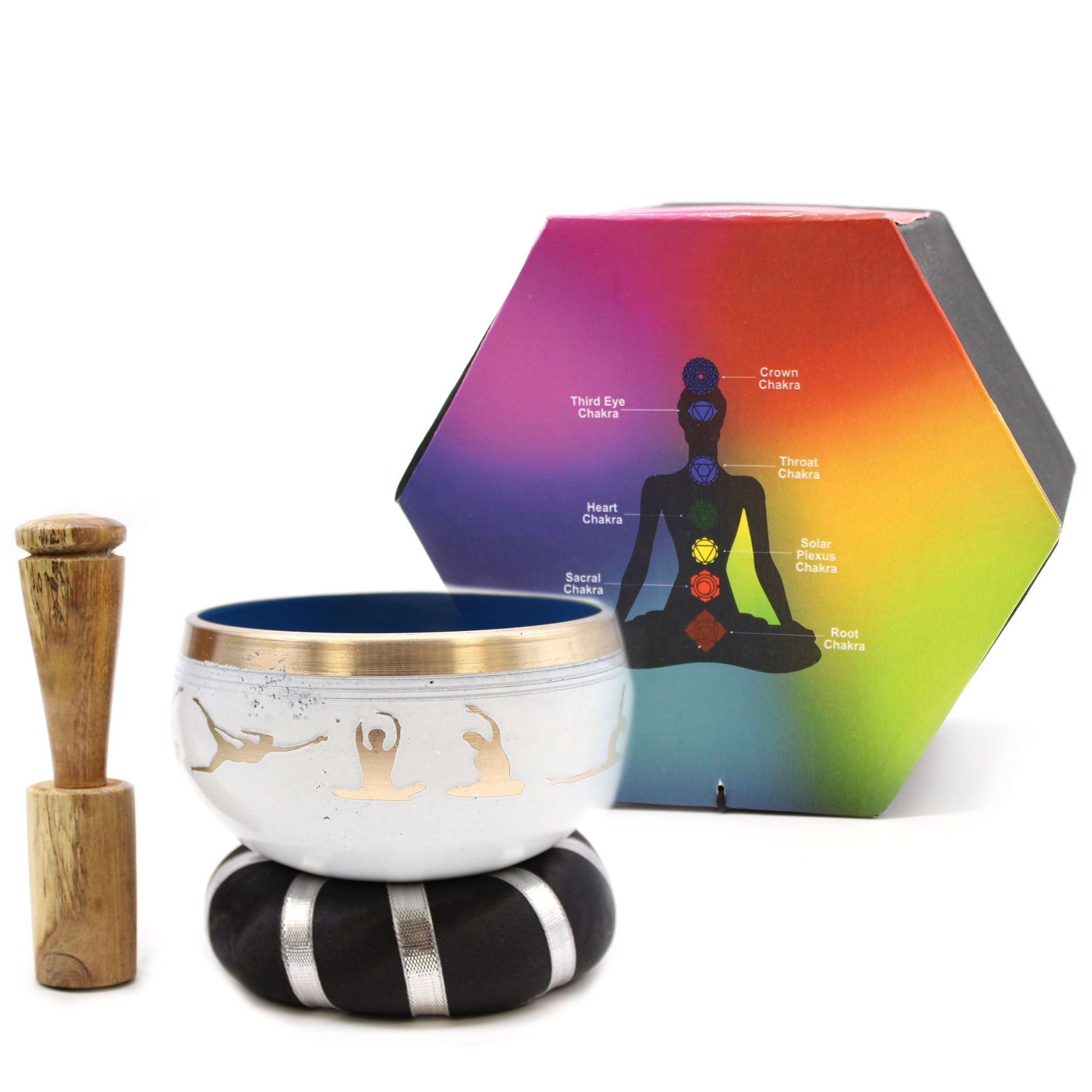 Yoga Moves Singing Bowl Set in White and Blue for Meditation
