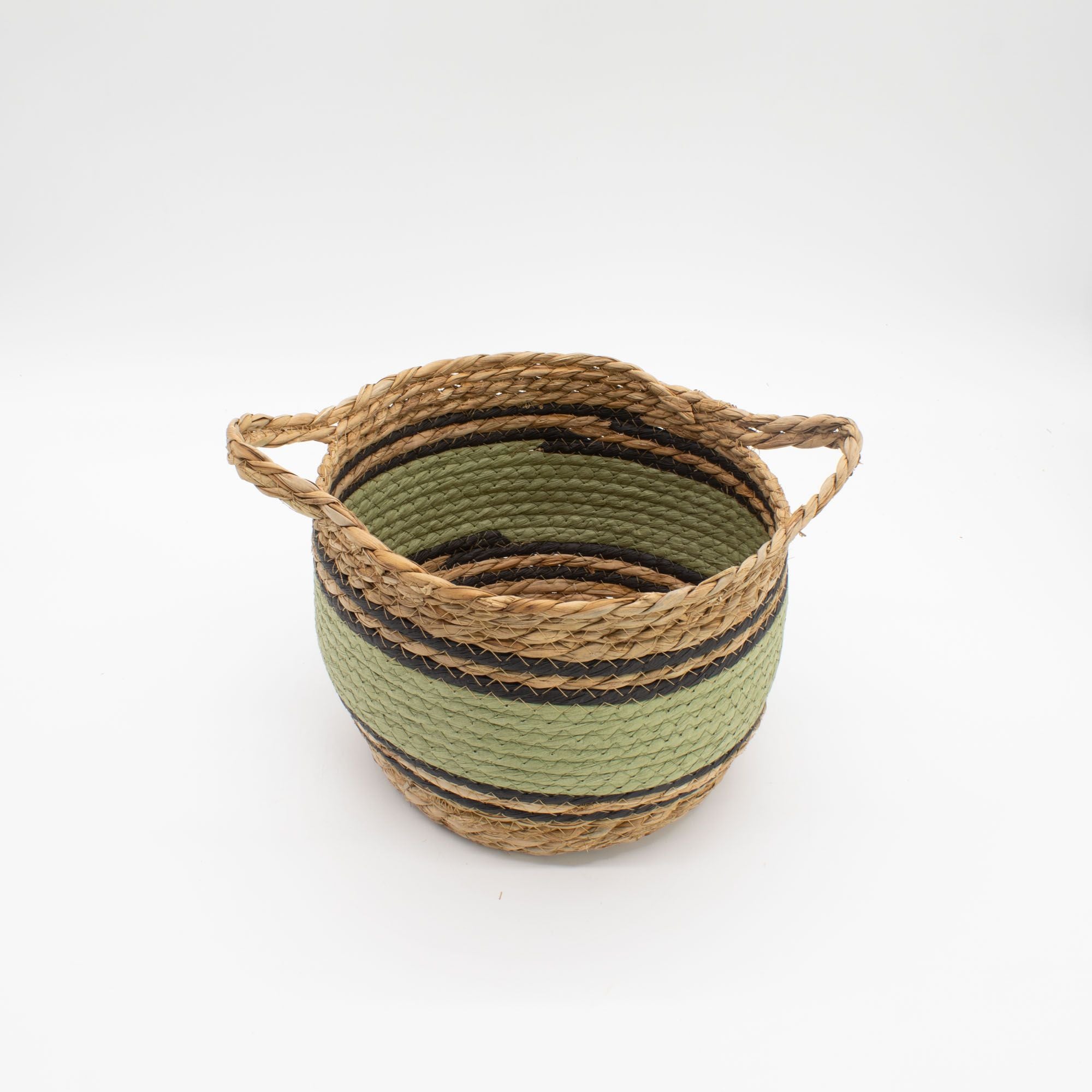 Cotton & Seagrass Large Baskets Natural Black & Green Set of 3
